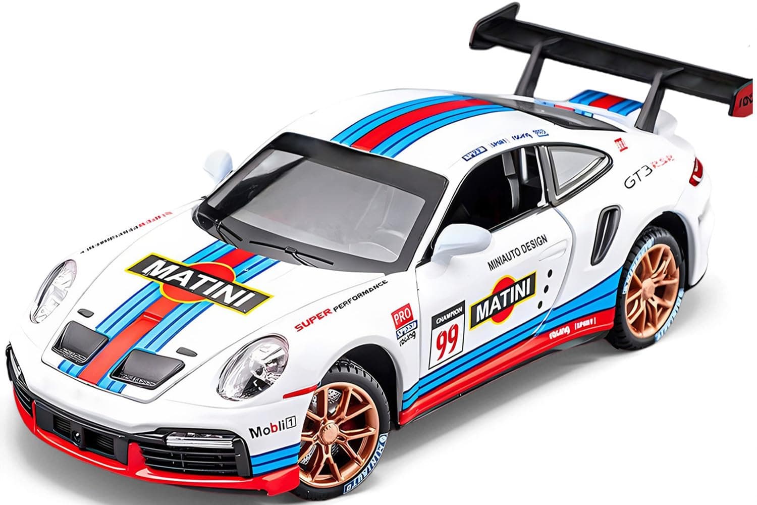 Toy Cars for 911 GT3 RS RSR Turbo S, 1:32 Alloy Diecast Model Cars,Pull Back Car Toy with Light and Sound Gift Sports Race Car for Boys Age 3+ Gifts White
