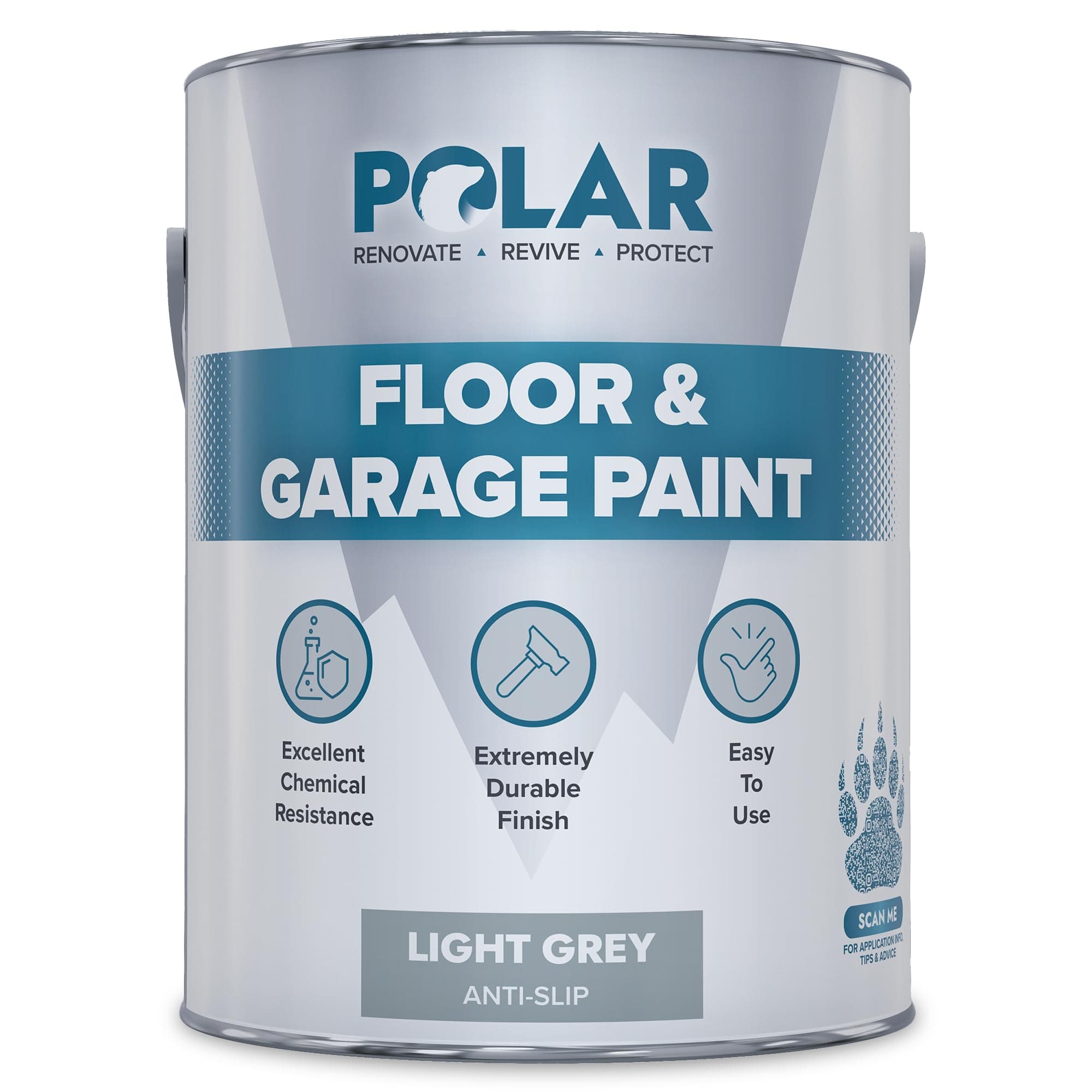 Polar Light Grey Anti-Slip Heavy Duty Floor & Garage Paint - 5 Litres - For Concrete and Stone Floors, High Performance Paint Protection, Hard Wearing Mid-Sheen Finish & Slip Resistant