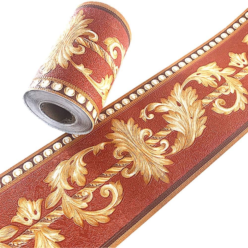 Simplemuji 3D Self Adhesive Orange Flower Waterproof Wallpaper Border Peel and Stick for Bathroom Kitchen Counter Top Tiles Sticker,4 Inch by 16.5 Feet