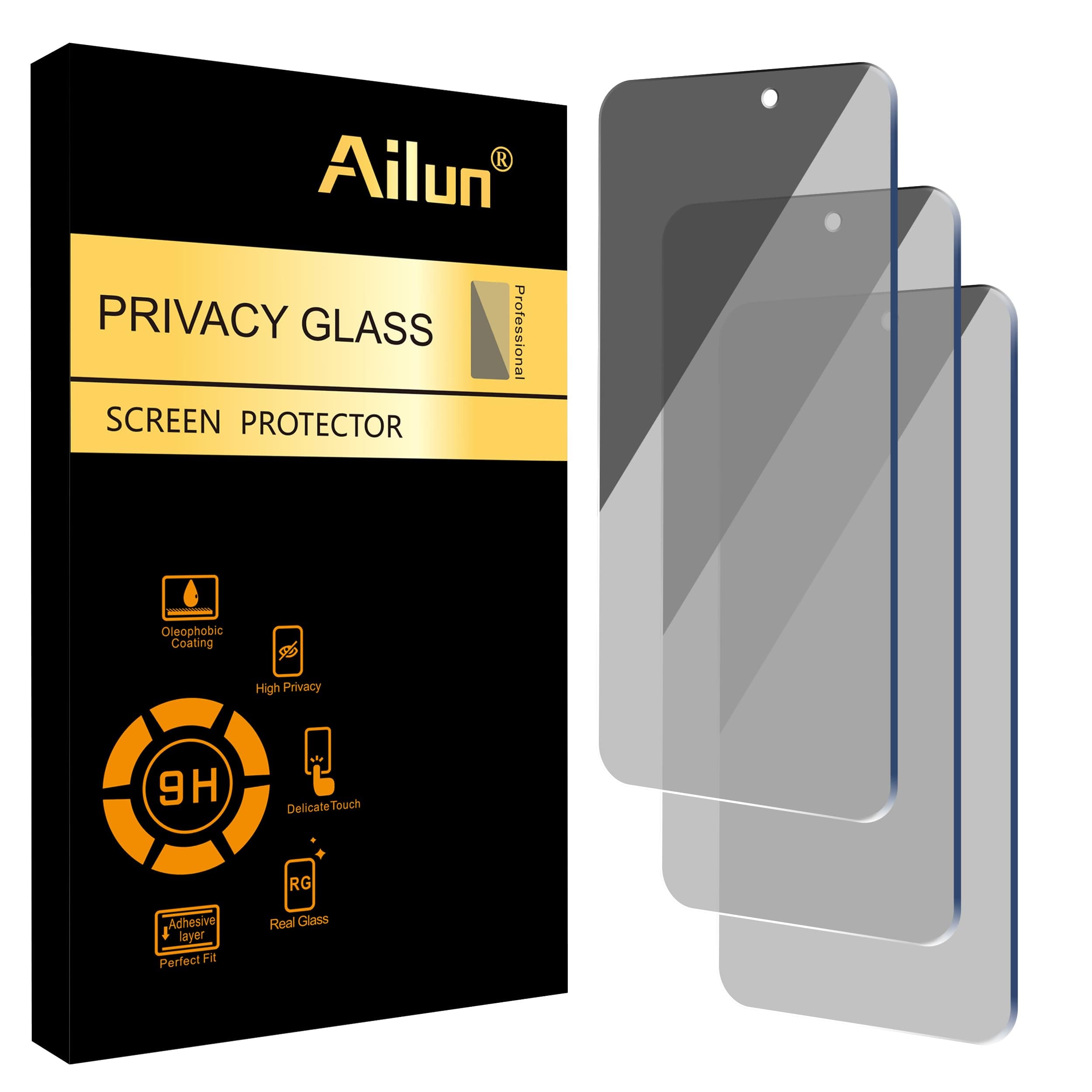 Ailun 3 Pack Privacy Screen Protector for iPhone 16 Plus/iPhone 15 Plus/iPhone 15 Pro Max [6.7 inch] Privacy Anti-Spy Privacy Tempered Glass [Not Fit for iPhone 16 Pro Max