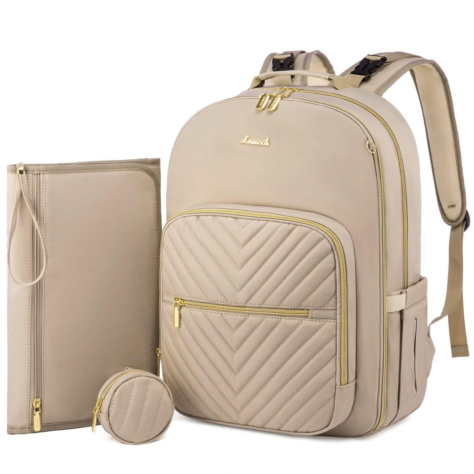 LOVEVOOK おむつバッグ バックパック キルティングベビーバッグ おむつ替えパッド&おしゃぶりホルダー付き 防水 旅行用おむつバッグ USB充電ポート付き 赤ちゃん 男の子 女の子 おしゃれ 大容量 アンティークホワイト, アンティークホワイト