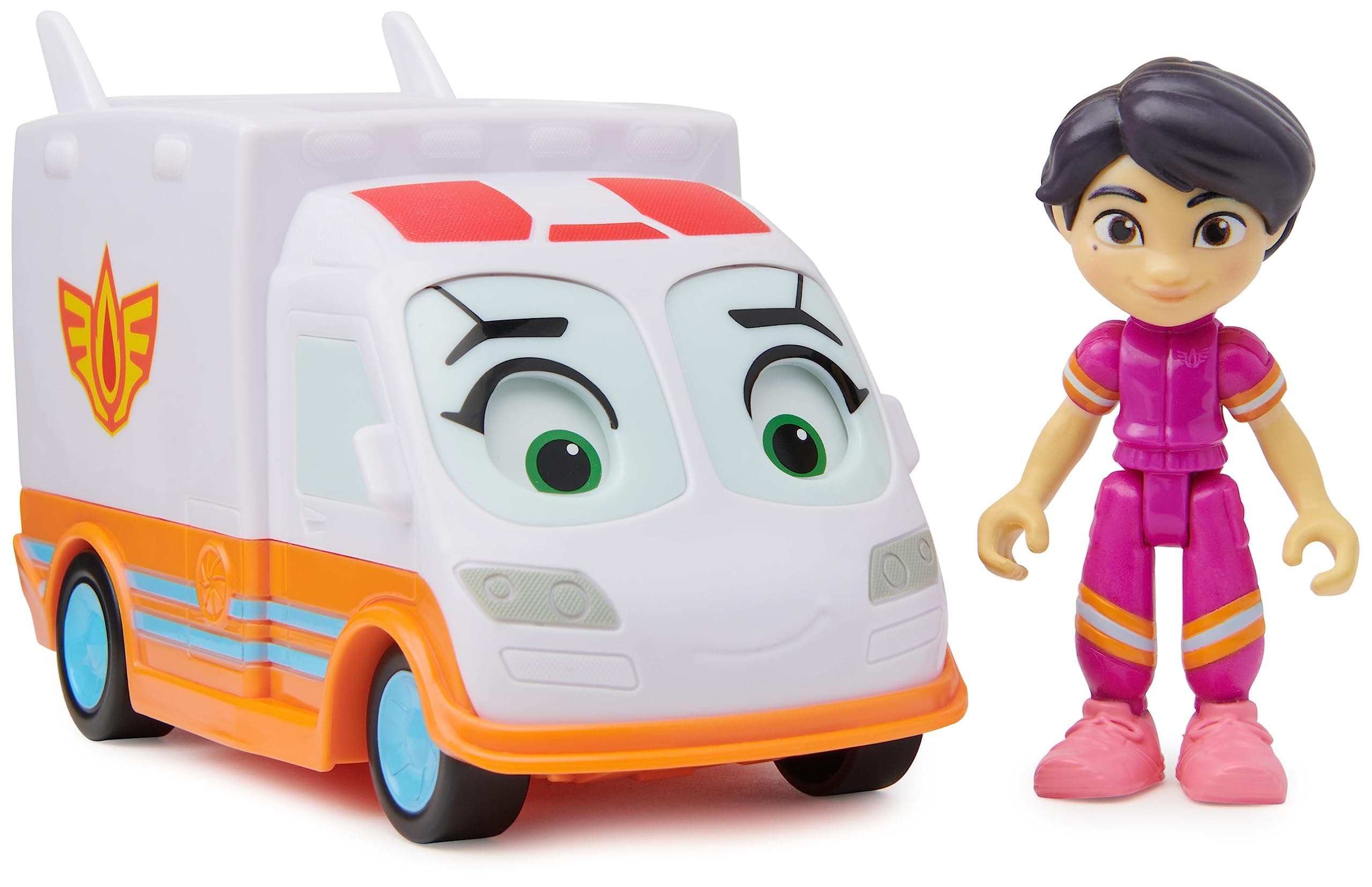 Disney Junior Firebuds, Violet and Axl, Action Figure and Ambulance Toy with Interactive Eye Movement, Kids’ Toys for Boys and Girls Aged 3 and up