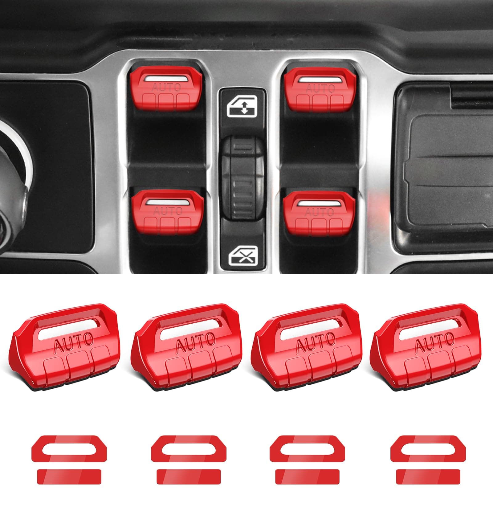 JL Jeep 4pcs Upgrade Window Switch Button Cover for Jeep Wrangler JL JLU 2025 2024 2023 2022 2021 2020 2019 2018 & Gladiator JT 2020-2025 Interior Accessories (Bright Red)