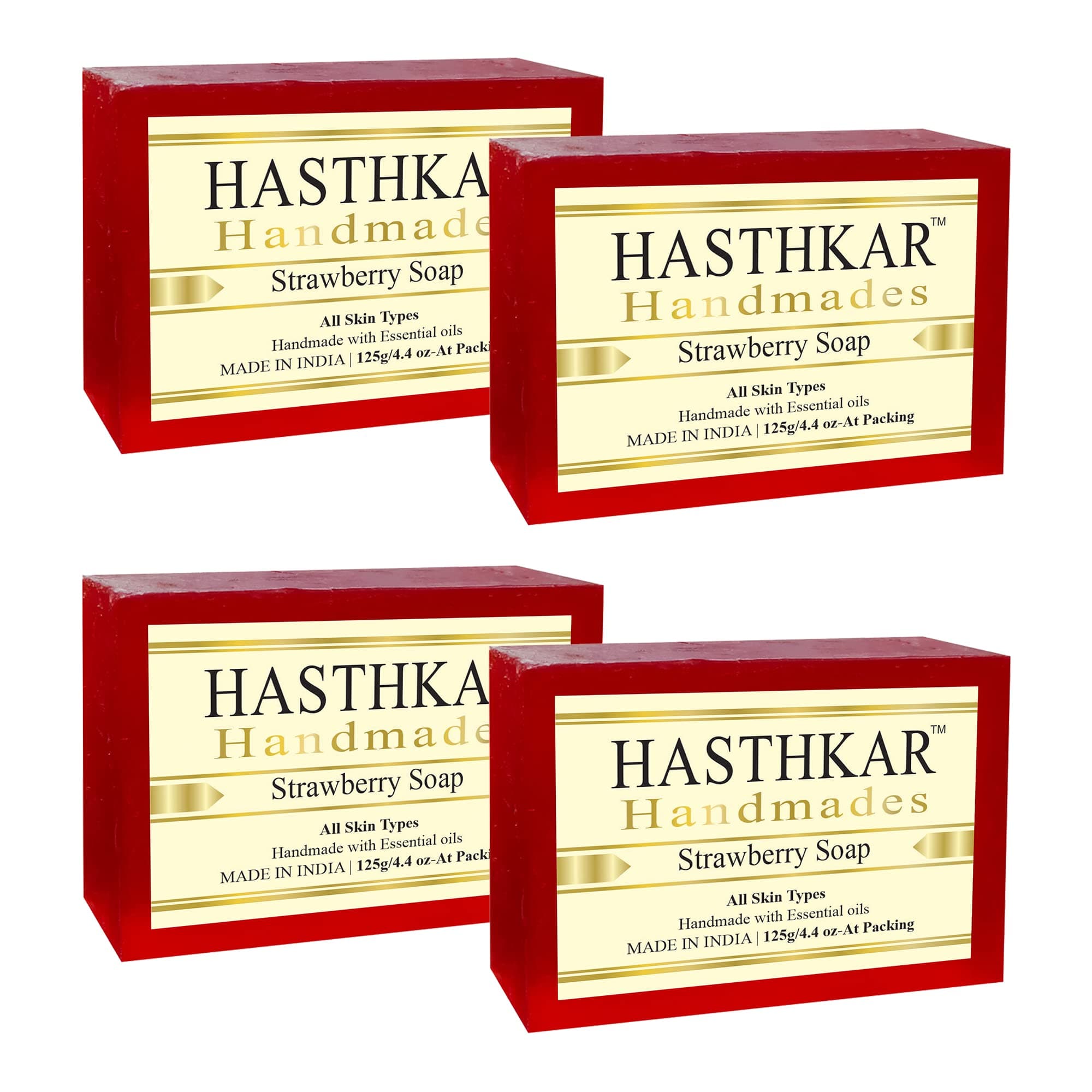 byPureNaturals Hasthkar Handmades Glycerine Strawberry Soap Bathing Bar for Men & Women 125 gm (Pack Of 4)