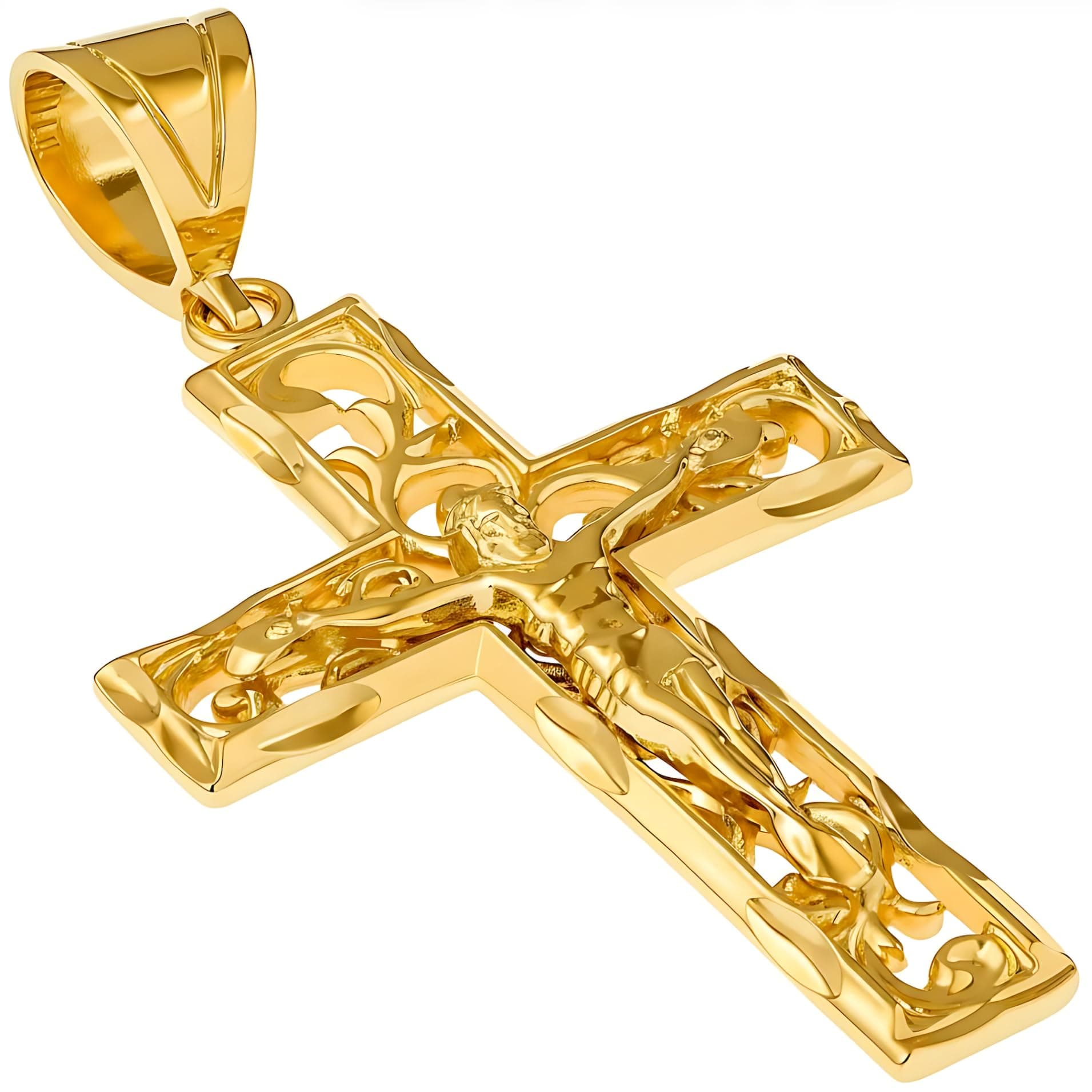 Large Filigree Crucifix Cross Necklace for Men & Women 24k Gold Plated