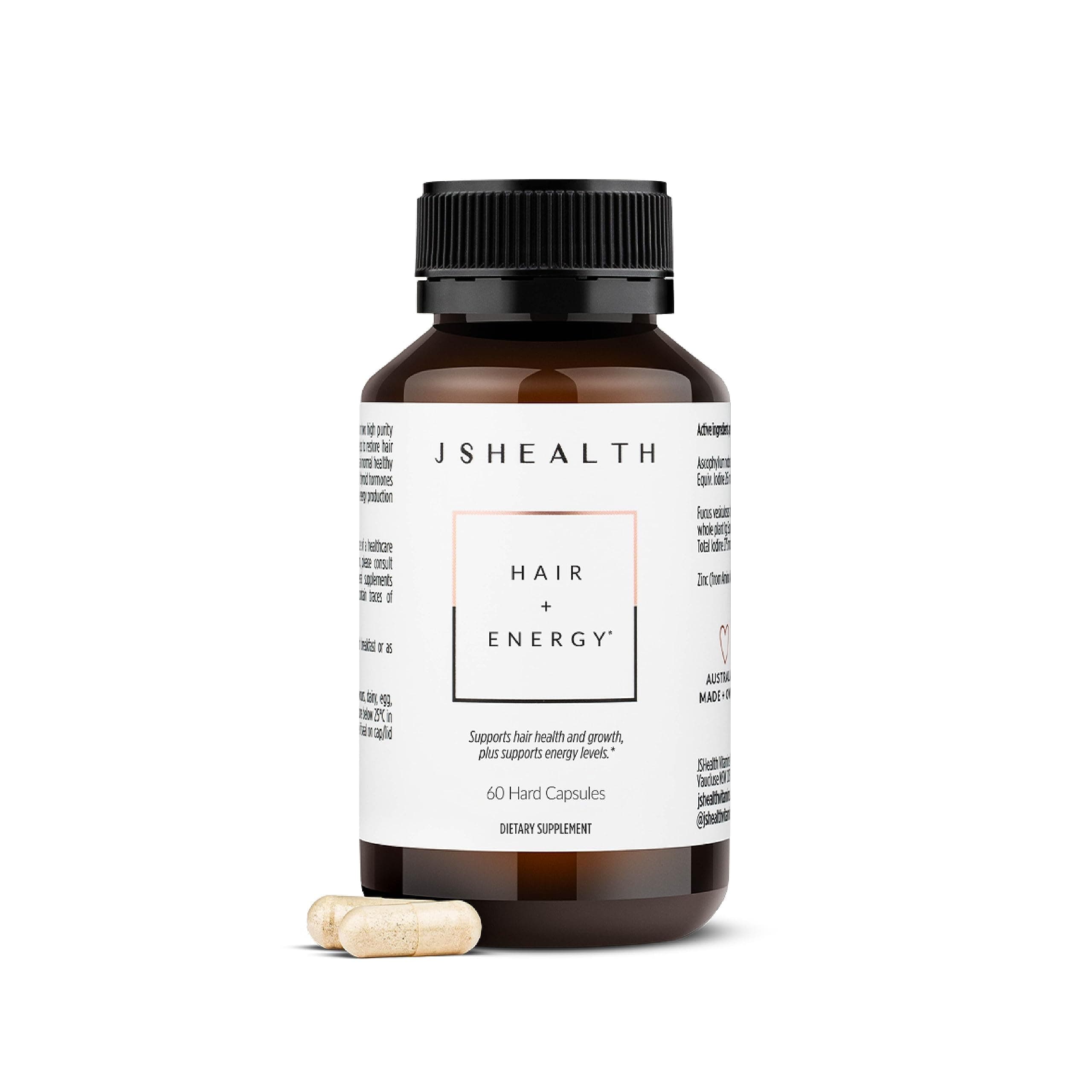 – JSHealth Vitamins Hair and Energy Formula, Hair Growth Supplement for Women and Men, Zinc and Iodine Capsules for Healthy Growth, Hair Loss Support, 60 Capsules