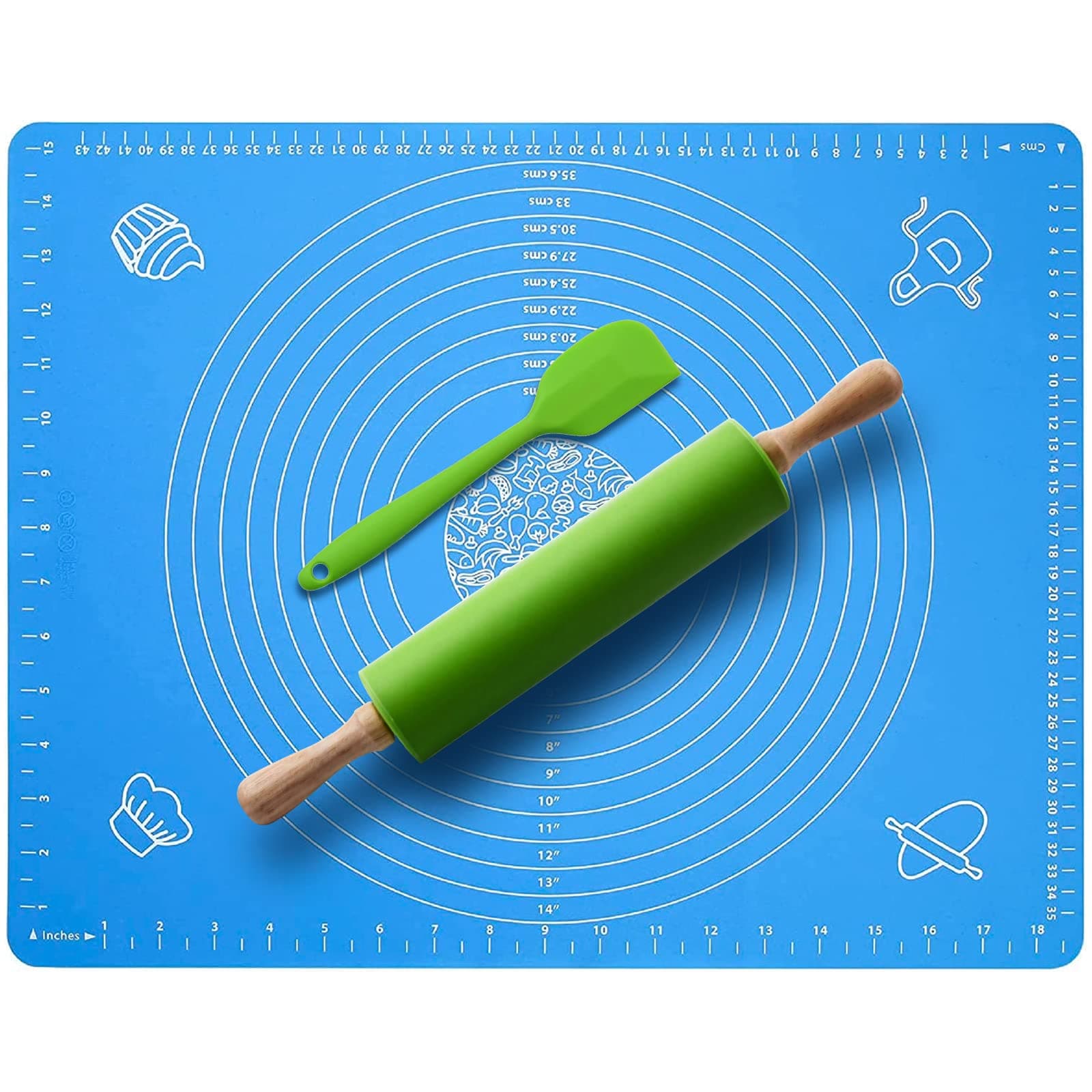 Non Stick Rolling Pin & Extra Large Silicone Baking Mat "25 X 18" Non-Stick P...