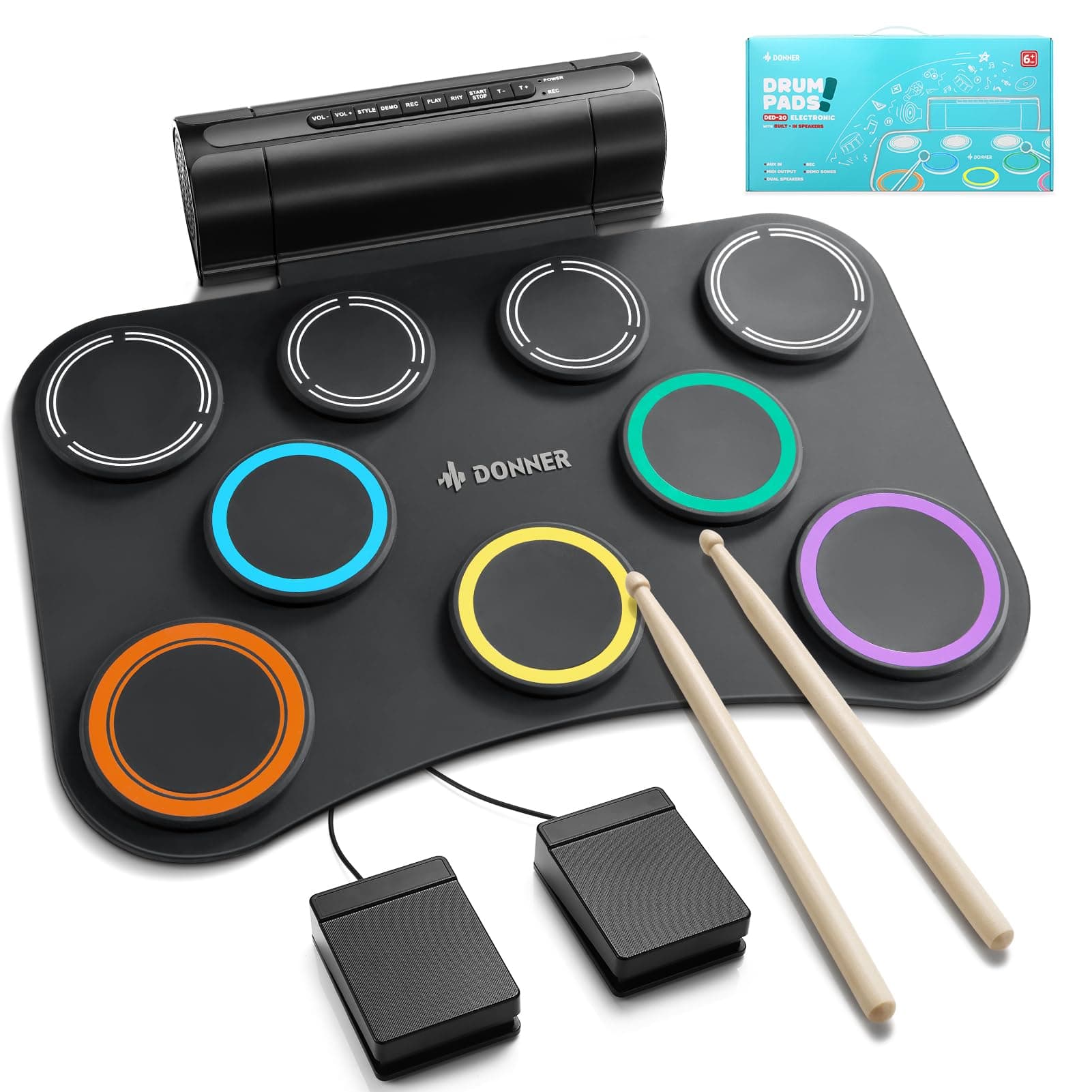 Electronic Drum Pad, 9 Pads Electronic Drum Set Roll Up Quiet Drum Pad with Built-in Speaker, Kids Holiday & Birthday Gift Music Toy DED-20(SE)