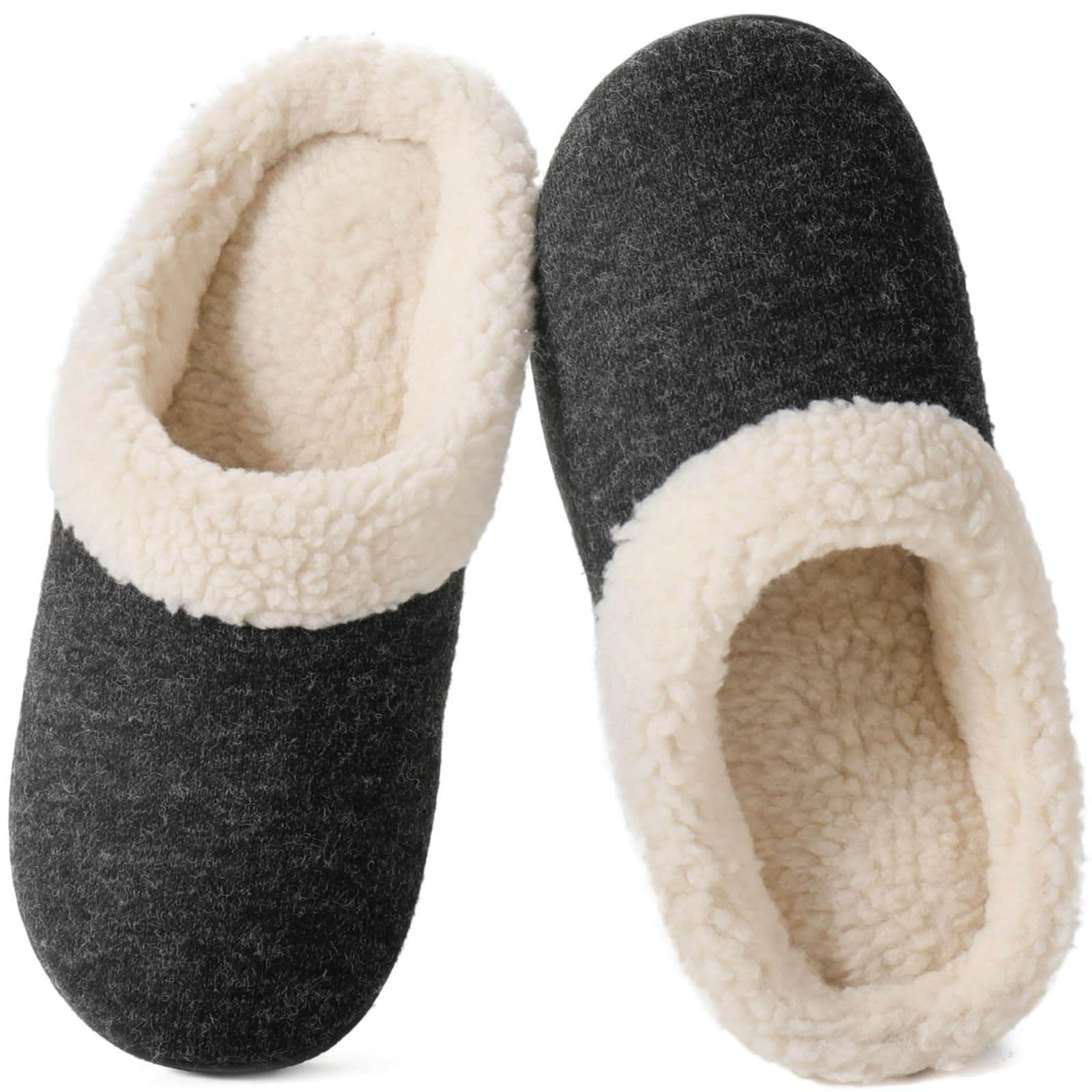 WishcottonWomen's Cozy Memory Foam Slippers Fuzzy Wool-Like Plush Fleece Lined House Shoes w/Indoor, Outdoor Nonslip Rubber Sole Black