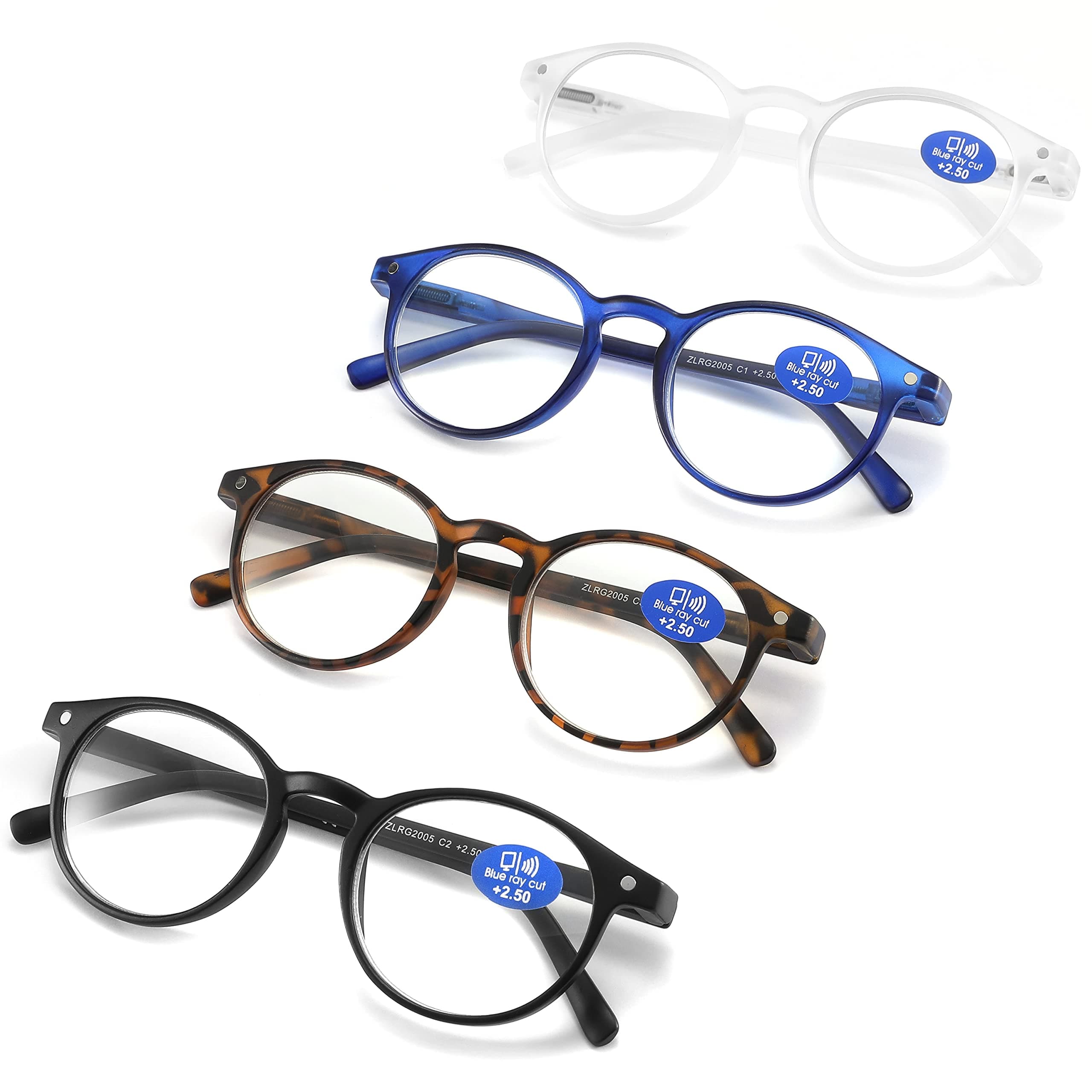 AIKLLY Reading Glasses Blue Light Blocking - Spring Hinges Round Eyeglasses for Men Women,4 Pairs Mix Color Readers