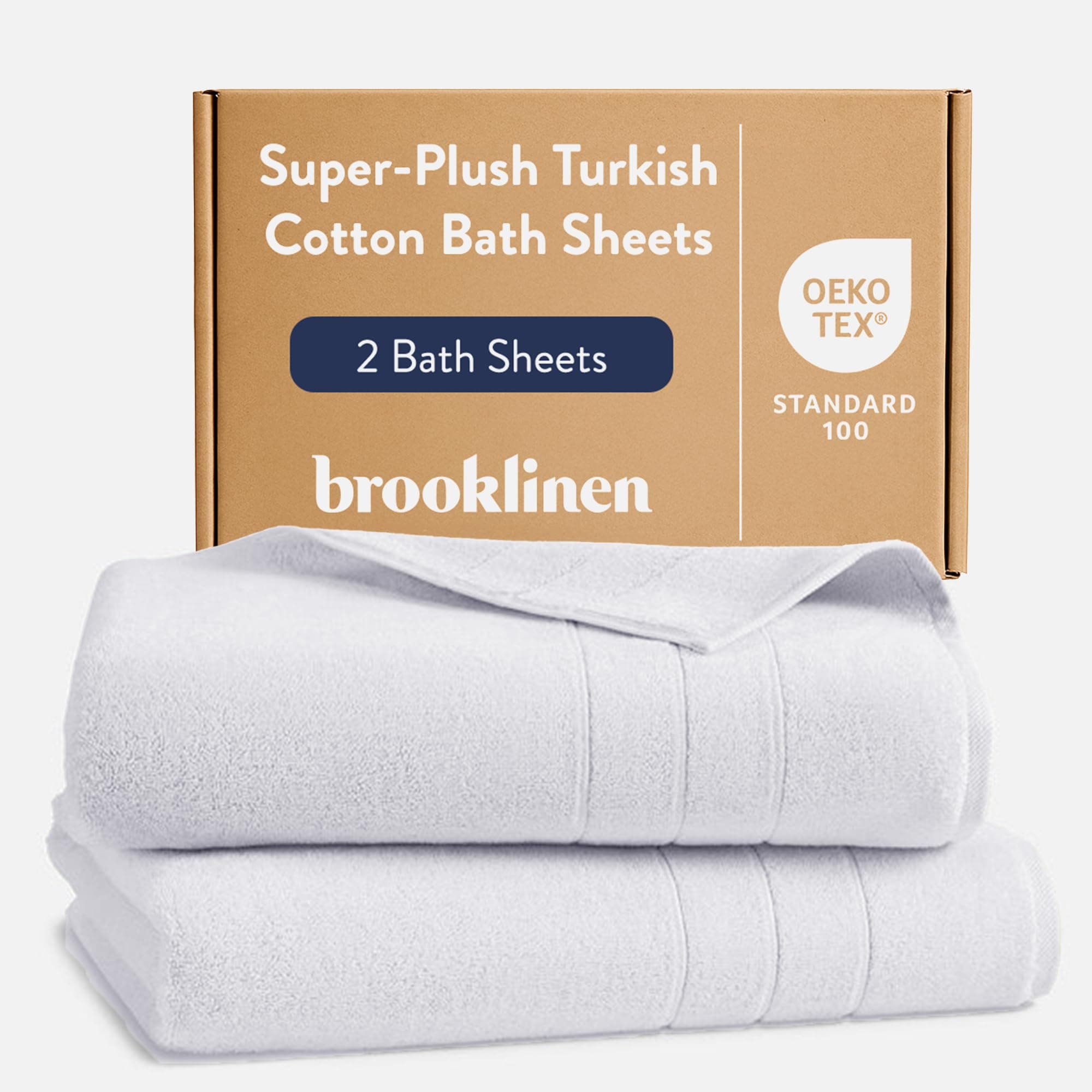 Brooklinen スーパープラッシュ トルコ綿 バスシーツ 2枚セット コットン 820GSM 高吸水性 洗濯機対応 自宅やバスルームに最適 (40インチ x 65インチ、ホワイト)