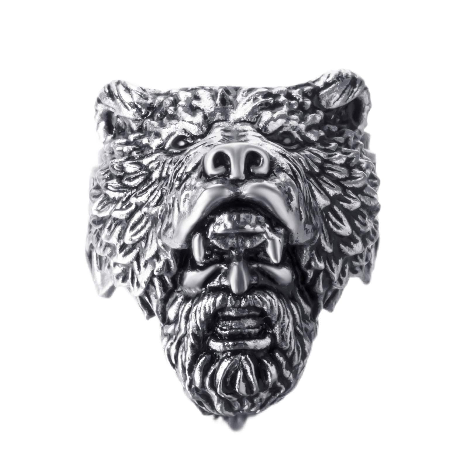 Stainless Steel Rings for Men Viking Bear Man Warrior Silver Black Titanium Biker Ring Charm Jewelry