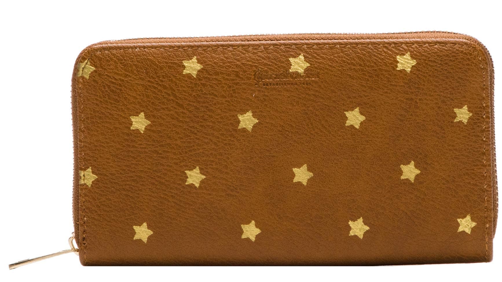Stradivarius Women's Zip Around Eco Leather Wallet Brown/Gold Stars Print 11 (H) x 19 (L) x 3 (D) cm