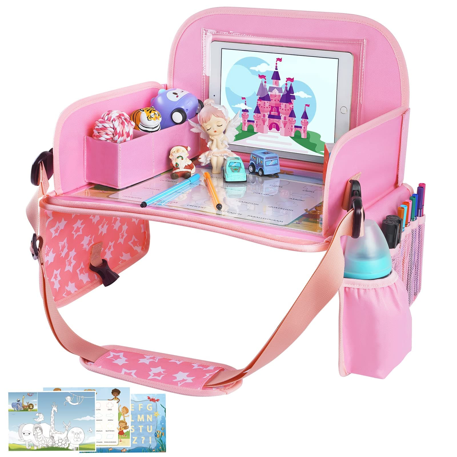 MENZOKE Kids Travel Tray, Pink, 6.14L, Plastic, Rectangular, 2.1 lbs