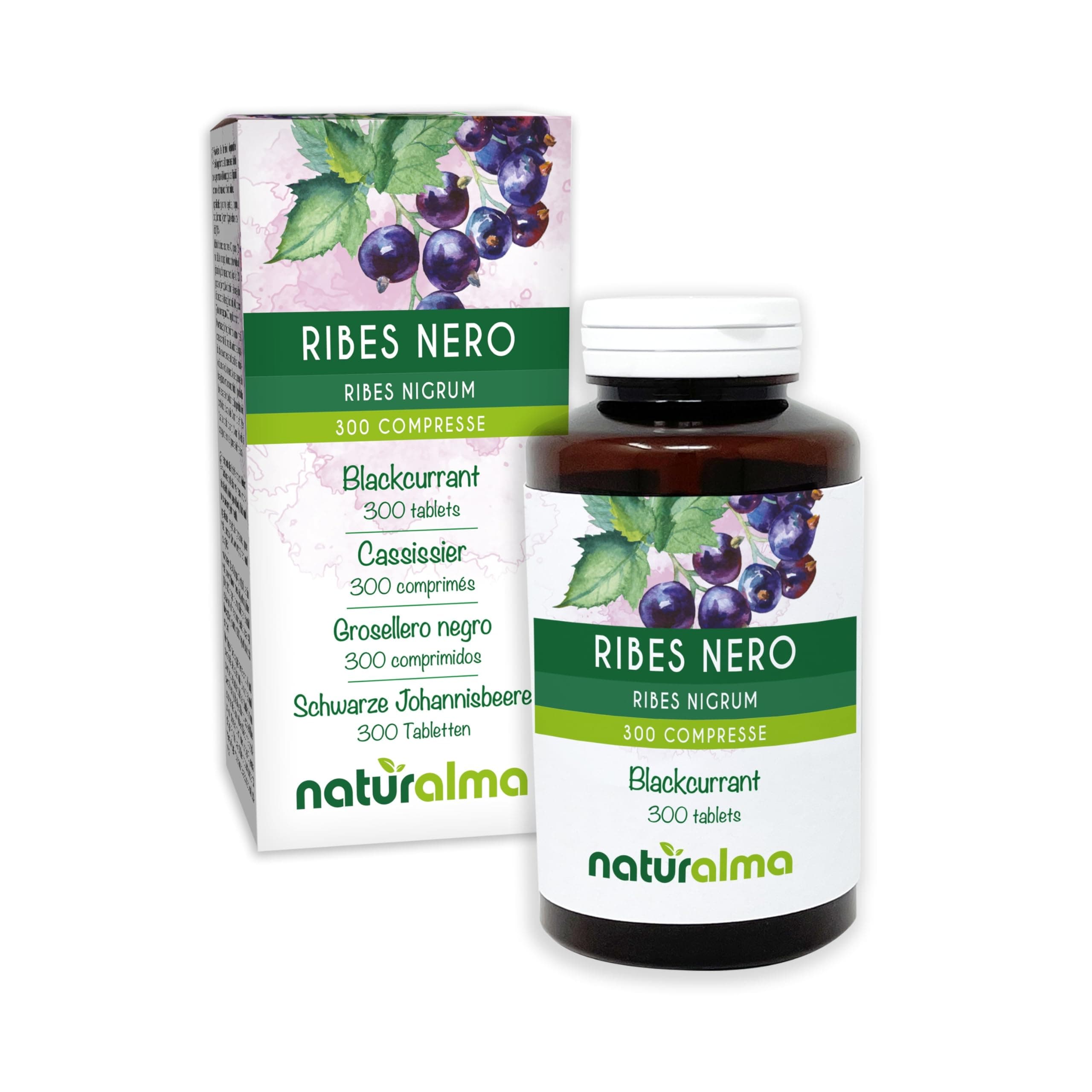 Blackcurrant (Ribes nigrum) Leaves and Fruits Naturalma - 150 g - 300 Tablets - Food Supplement - Natural and Vegan