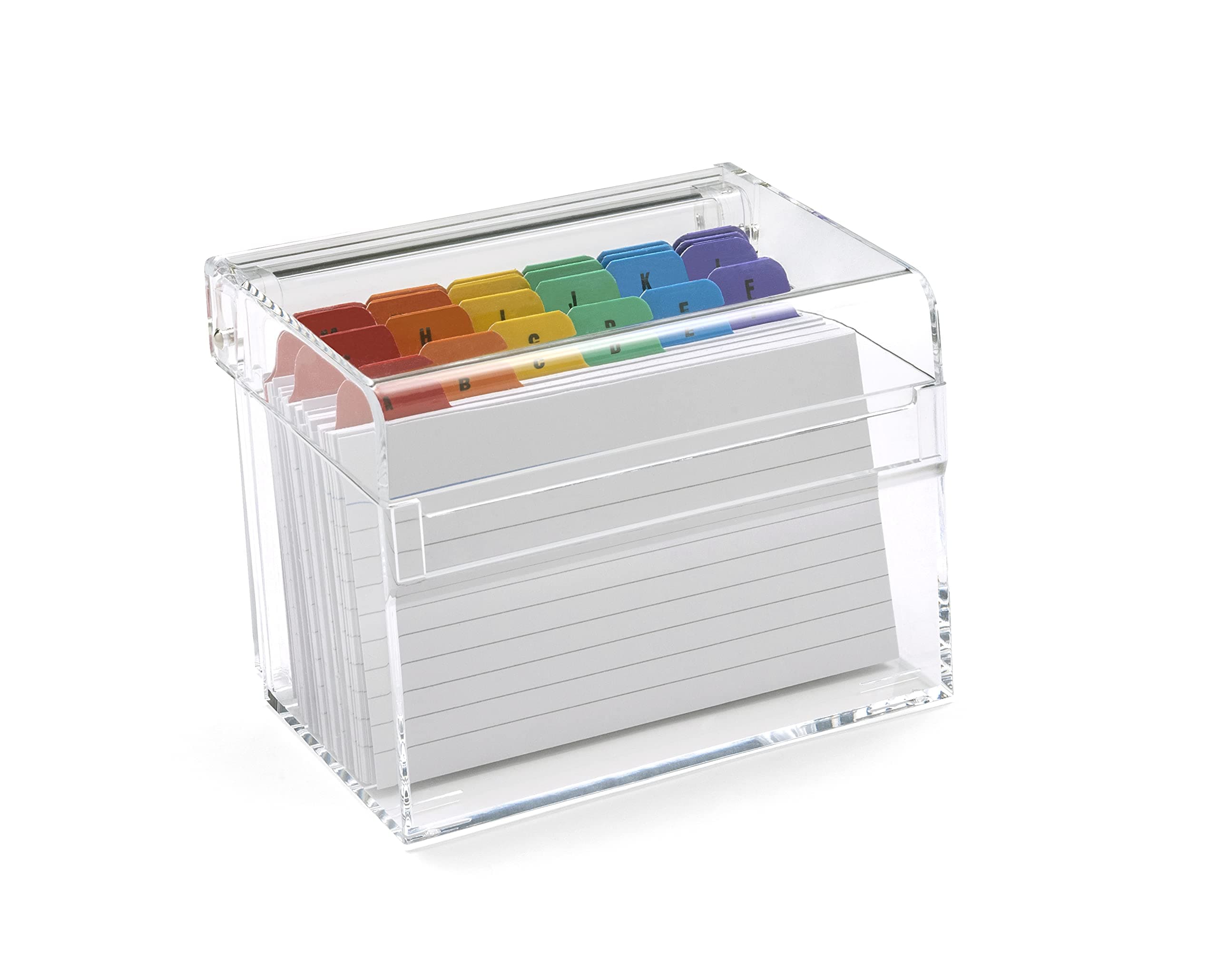 OSCO Clear Acrylic Index Box | Small | A to Z Divider Tabs | 100 Lined Note Sheets Included (5" X 3") | Ruled Revision Flash Cards | Recipe Notes | Contacts Filing | Fits 127 x 76 mm