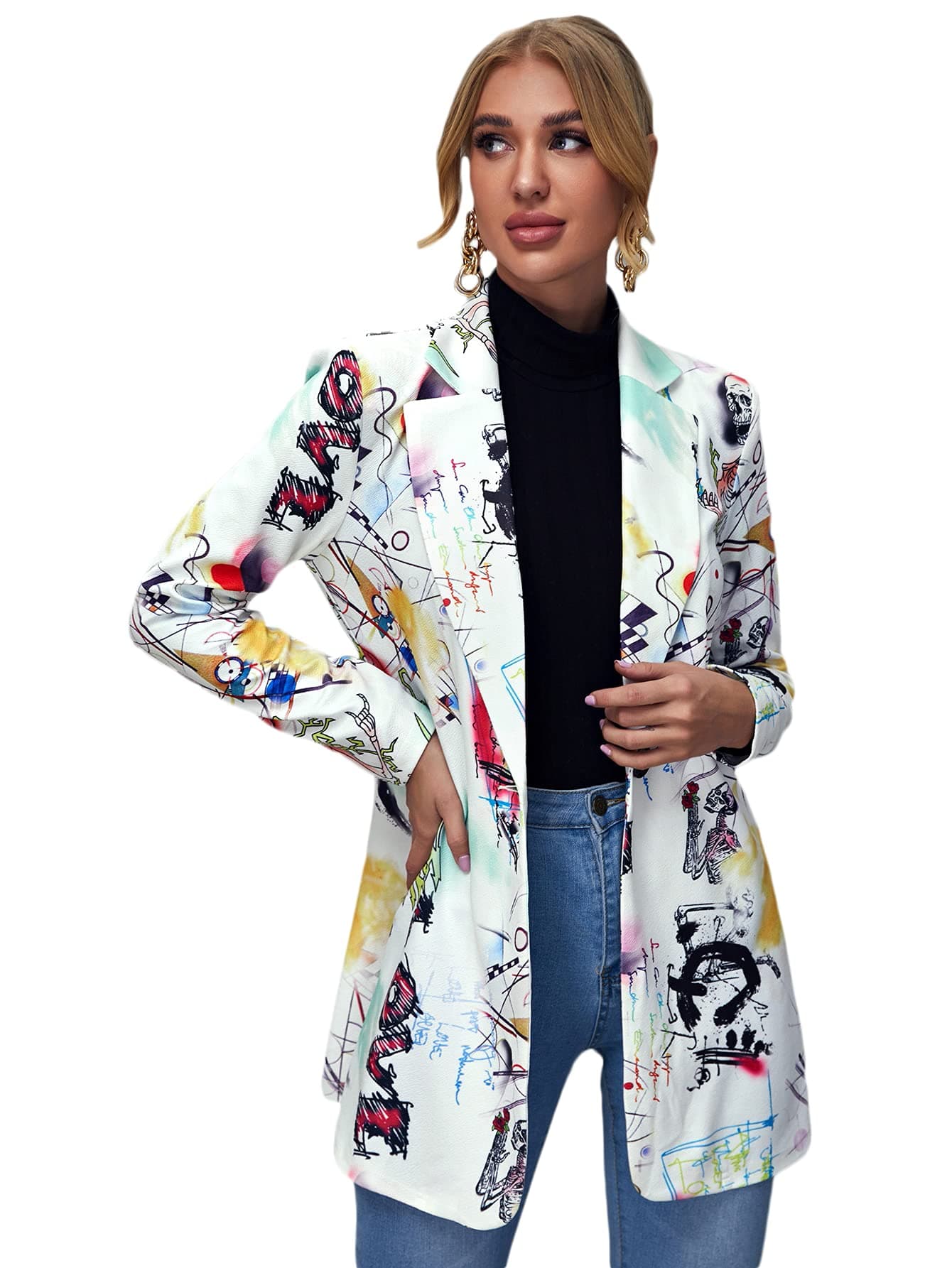 FloernsWomen's Casual Long Sleeve Graphic Colorful Blazer Work Suit Jackets