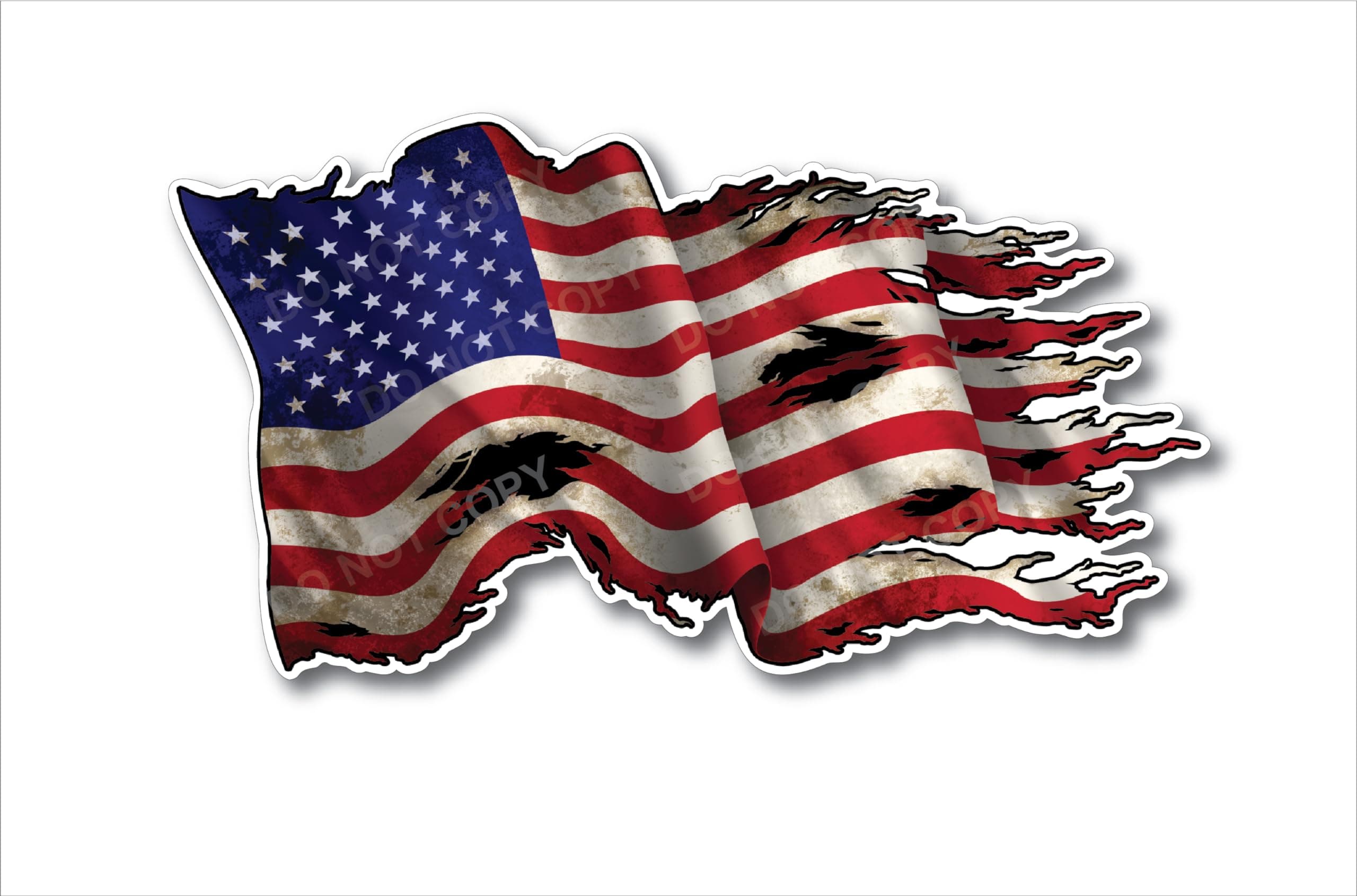 New Tattered Waving USA American Flag Vinyl Decal Army Navy Military Country Stickers Car Truck 4" x 7"