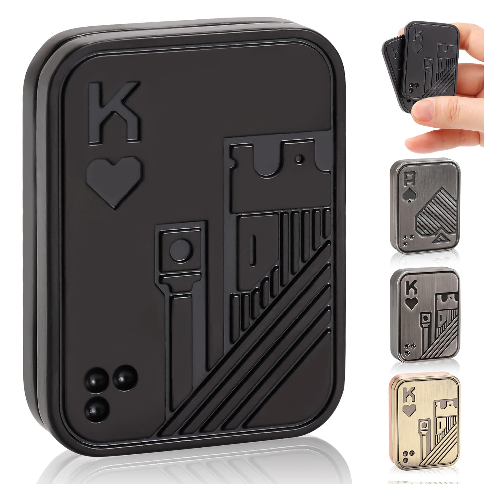 Fidget Slider, Metal Poker Push Card, Fidget Toys, Fidget Toys Adults, Fidget Clicker, Relieve Stress Anxiety ADHD, Office Desk Toys, Gift for Boyfriend, Husband and Father (Black K)