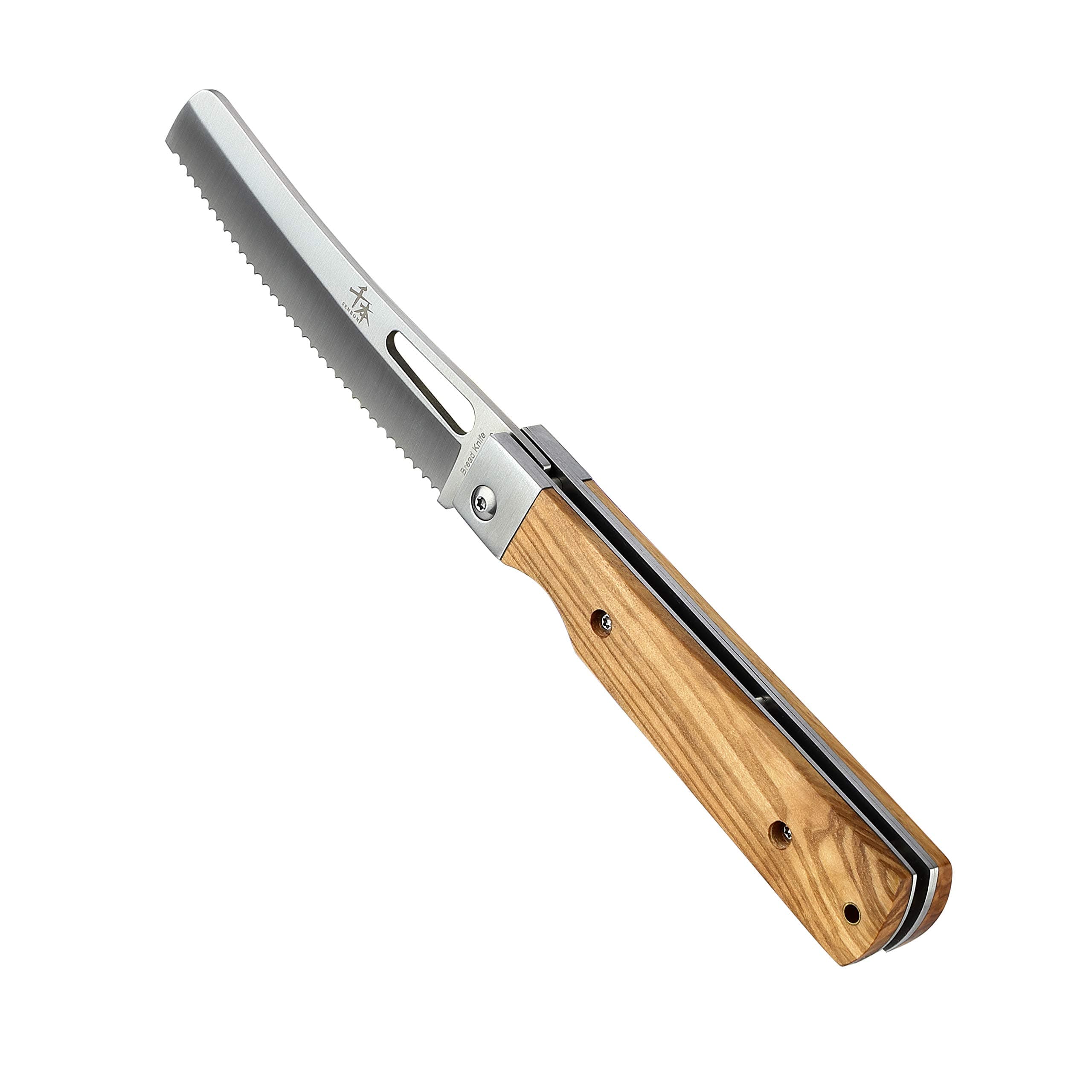 SENBON 440A stainless steel pocket folding Japanese Bread knife Natural Olive Handle Camping trip Outdoor Portable Serrated knife