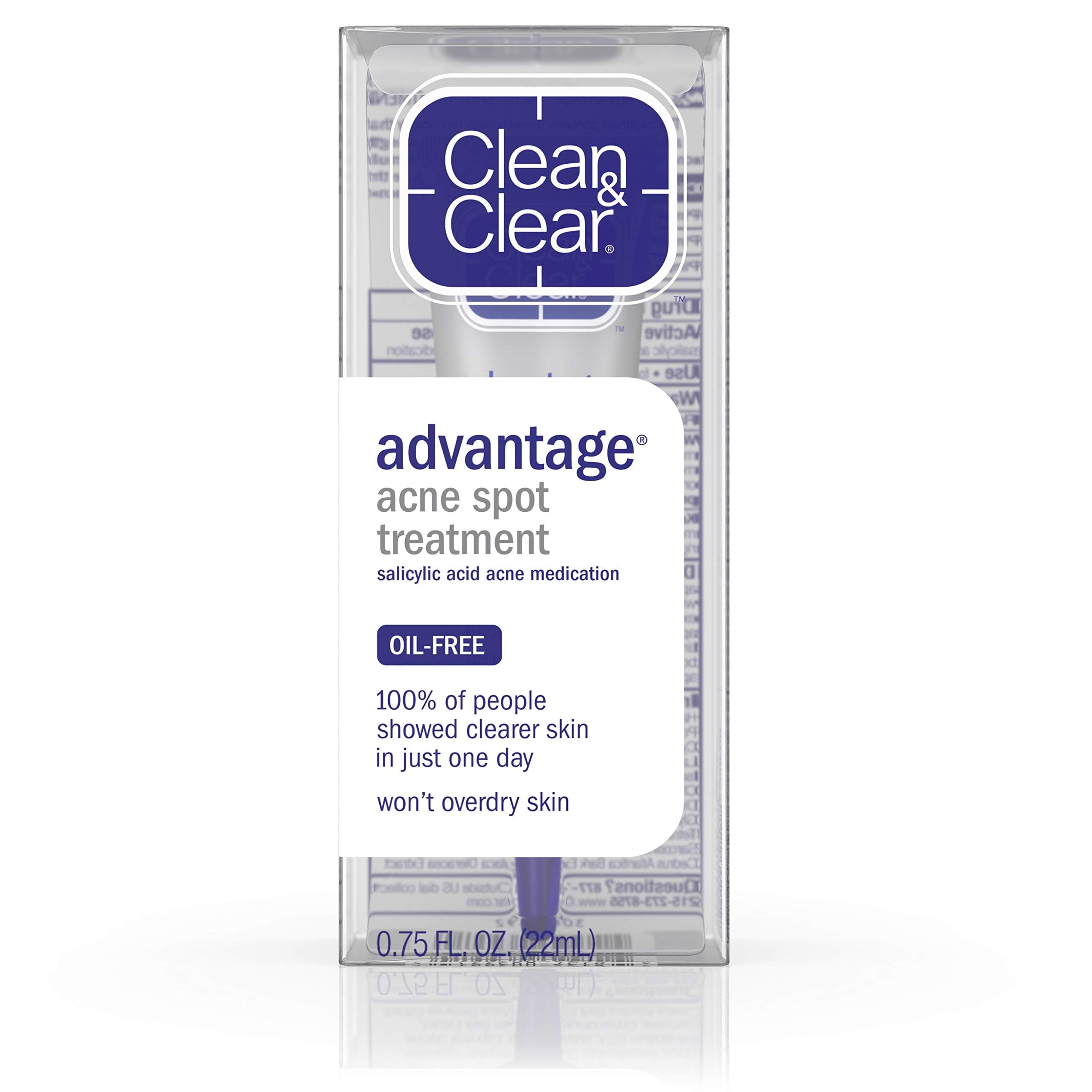 Clean & Clear Advantage Acne Spot Treatment, Oil Free Acne Treatment with Salicylic Acid, Witch Hazel, and BHA, Gel Pimple Cream for Adults and Teens, Witch Hazel & Salicylic Acid Medication,.75 oz