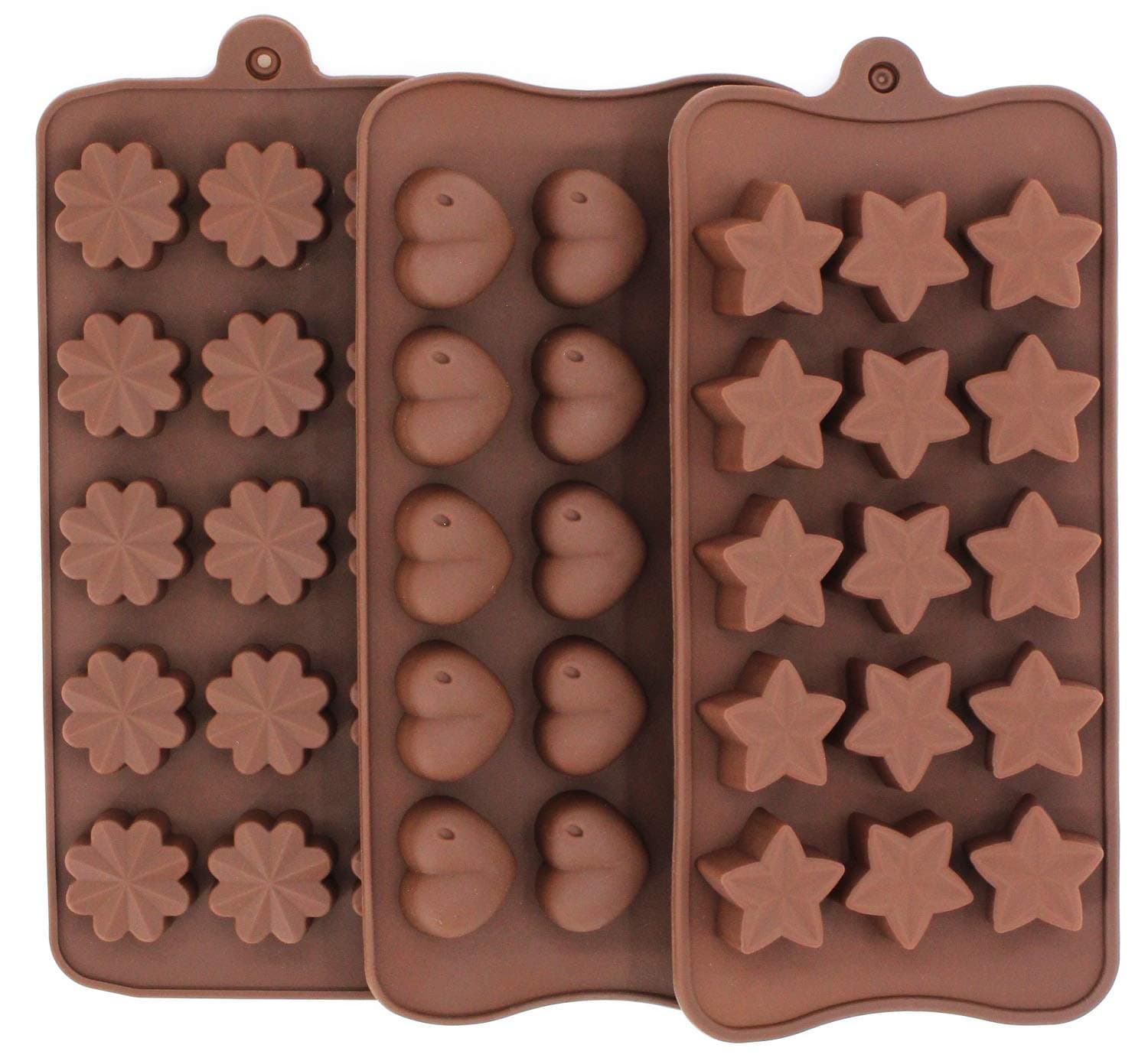 AB SALES Silicone Chocolate Molds Heart Flower Star Shapes Cookies Mould Cake Decorating Bar Ice Cube Candy Baking Tray Mold Food Grade Non-Stick Moulds, Pack of 3