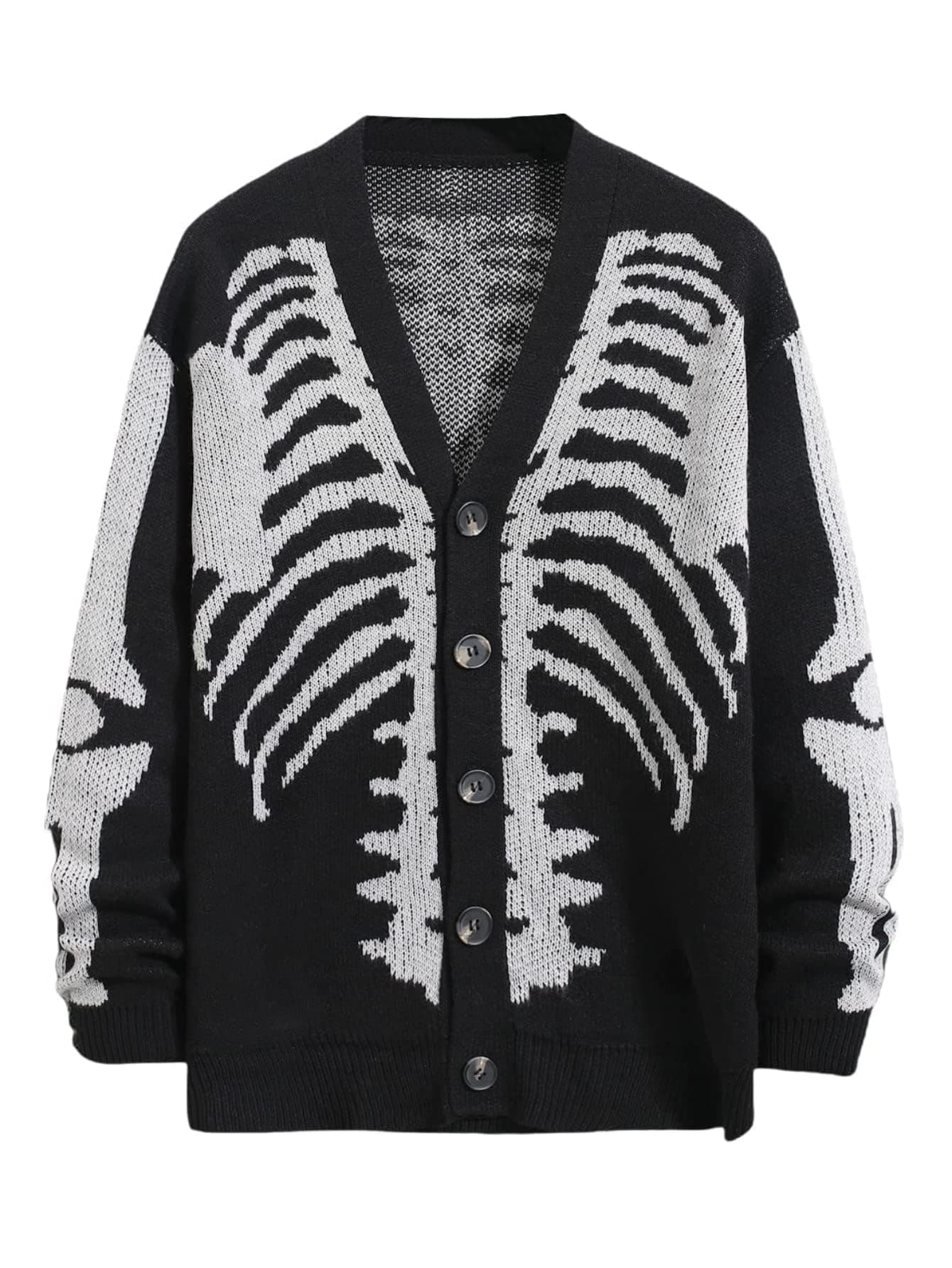 Men's Skeleton Pattern Cardigan Sweaters Long Sleeve Unisex Outwear Knitted Coats