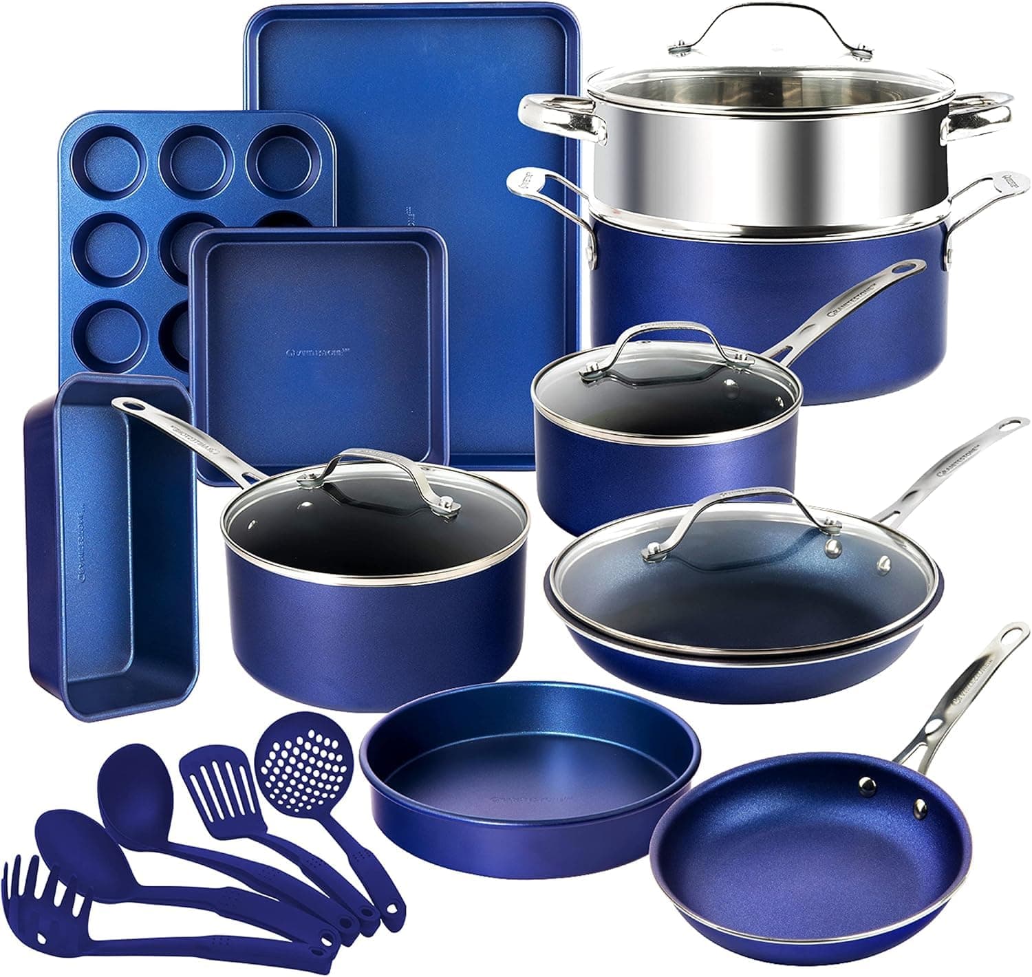 20 Pc Kitchen Pots and Pans Set Non Stick Cookware Set, Kitchen Cookware Sets with Cooking Utensils and Bakeware Set, Made Without PFOA and PFOS, Oven and Dishwasher Safe