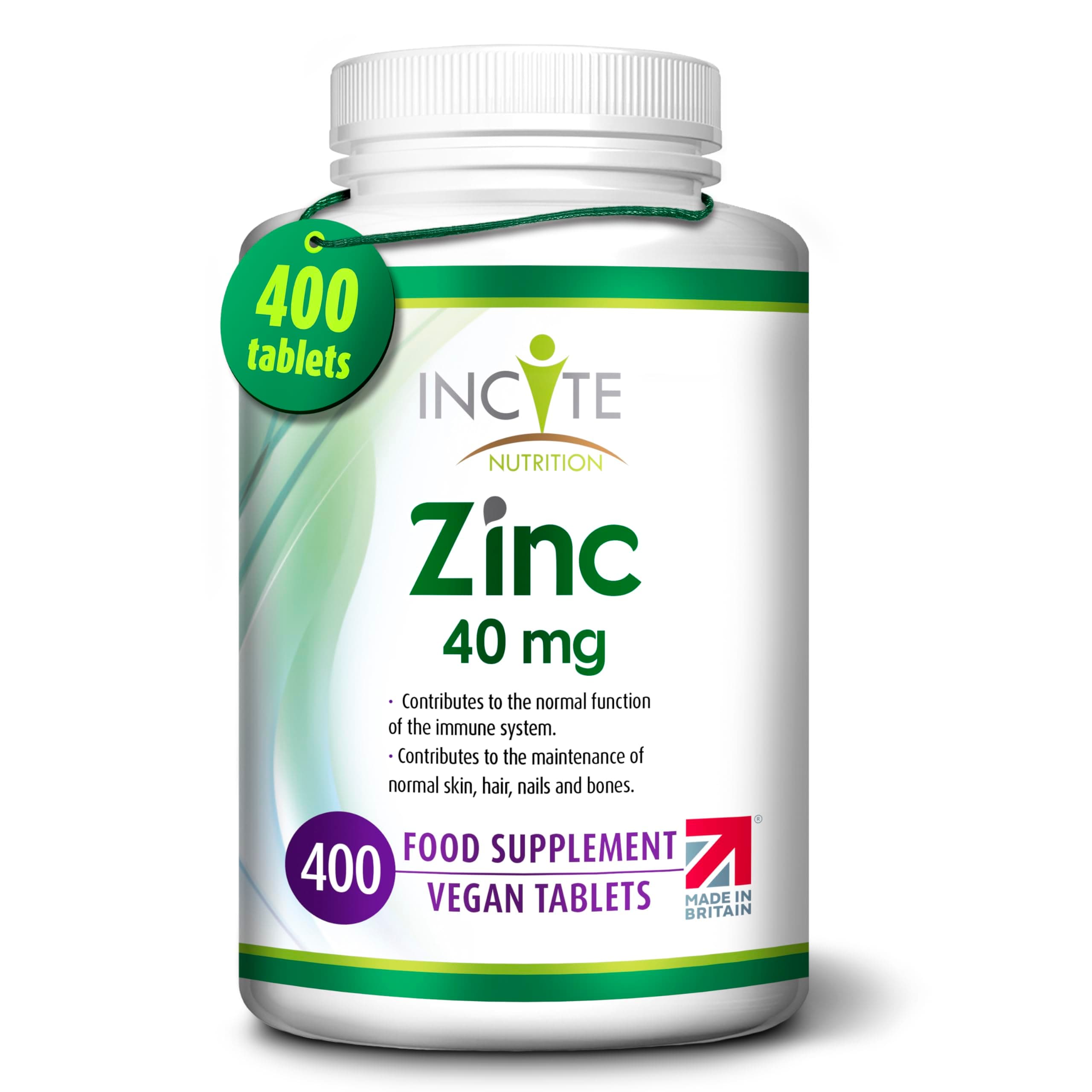 Incite Nutrition Zinc 40Mg | 400 Premium Tablets Over 12 Month’S Supply Maximum Strength Quality Pure Tablet Suitable For Vegetarian & Vegans Made In The Uk ®