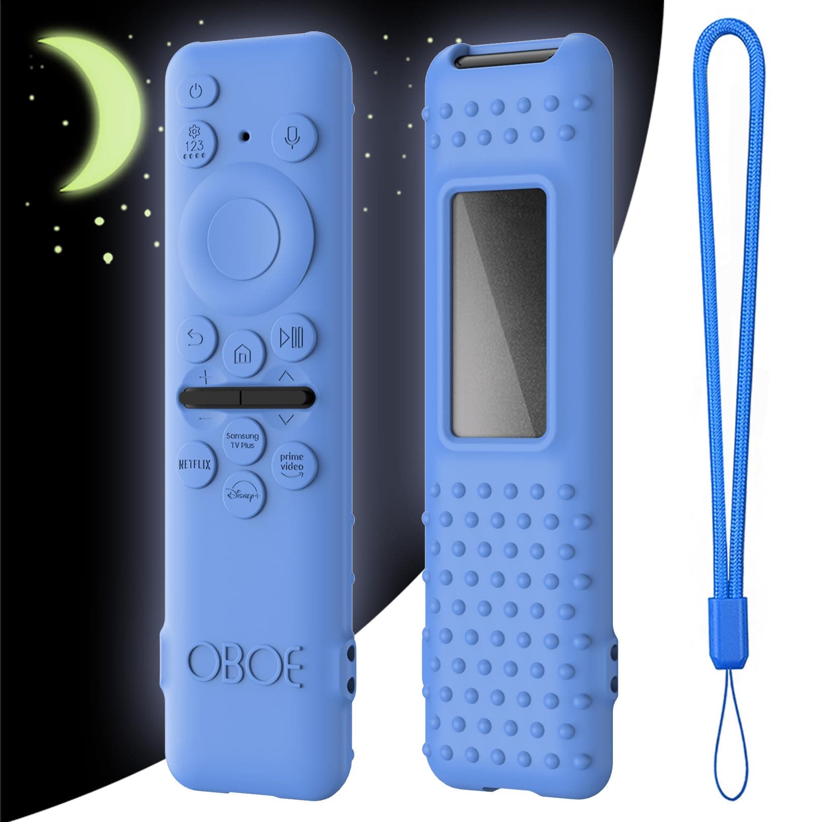 Oboe Silicone Tv Remote Cover Compatible with Samsung Smart Tv Remote 2023 Model TM-2360 E Remote Protective Key Cover Case with Lanyard (D-Glow in Dark Blue) [Remote NOT Included]