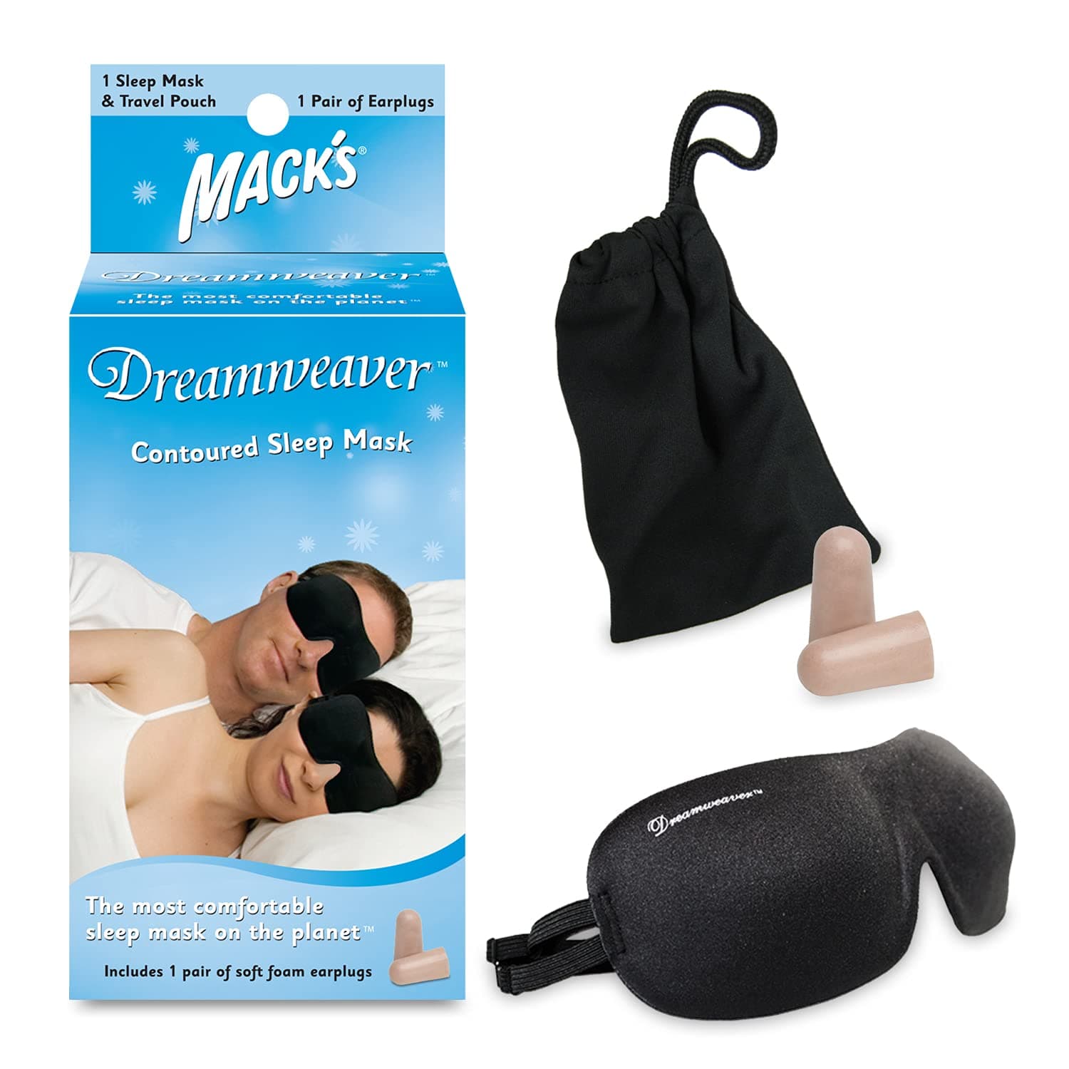 Dreamweaver Contoured Sleep Mask - Comfortable, Adjustable, Dual Strap Eye Mask Ultra Soft Foam Earplugs