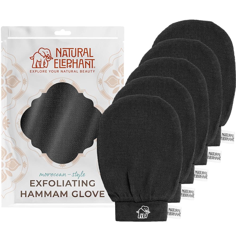 Exfoliating Hammam Glove - Face and Body Exfoliator Mitt (Pure Black (Pack of 5))
