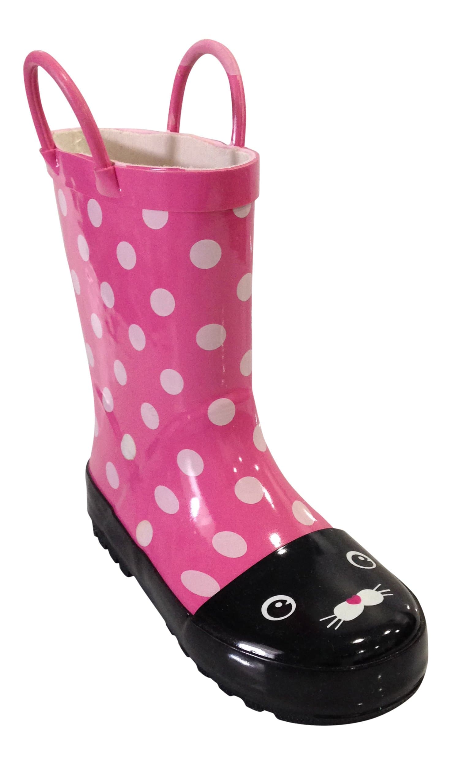 SIYA Toddler & Youth Little Girls Pink and Black Cat Rain Boots w/Mesh Lining (13.5)