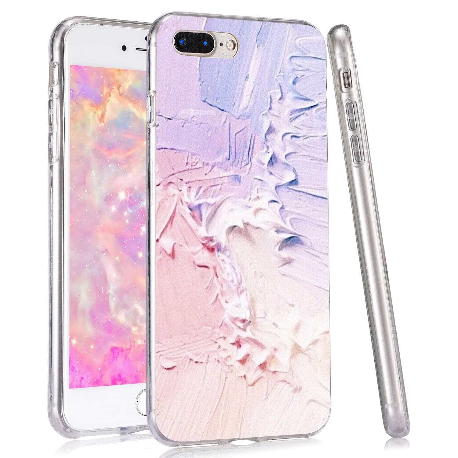 LuGeKe Pink Phone Case for iPhone X/iPhone Xs/iPhone 10,Colored Patterned Case Cover,Hard PC Back with TPU Bumper Anti-Stratch Bumper Protective Cute Girls Phonecase(Pink and Purple)