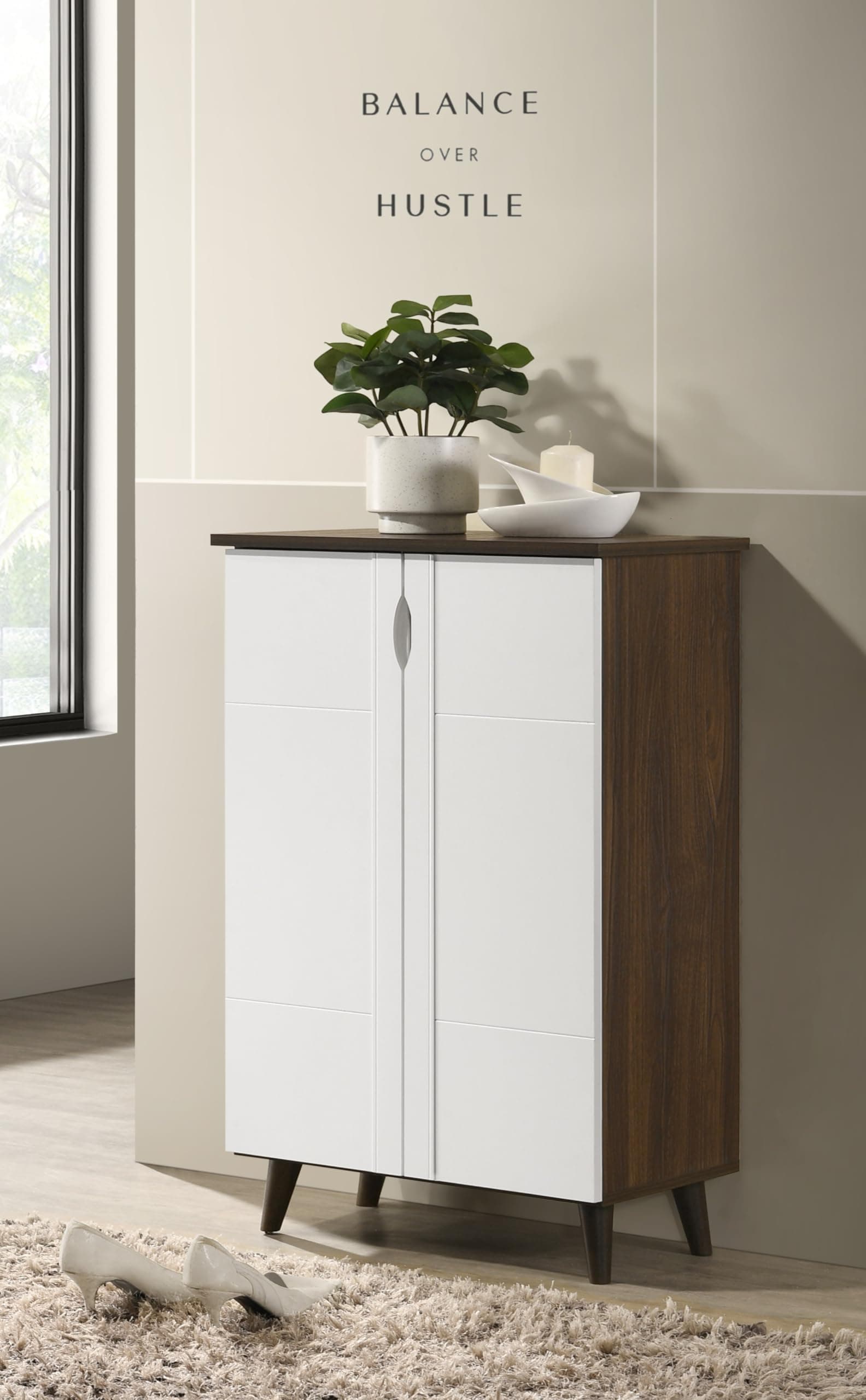 DeckUp Plank Alvo 2-Door Engineered Wood Shoe Rack (Walnut and White, Matte Finish)