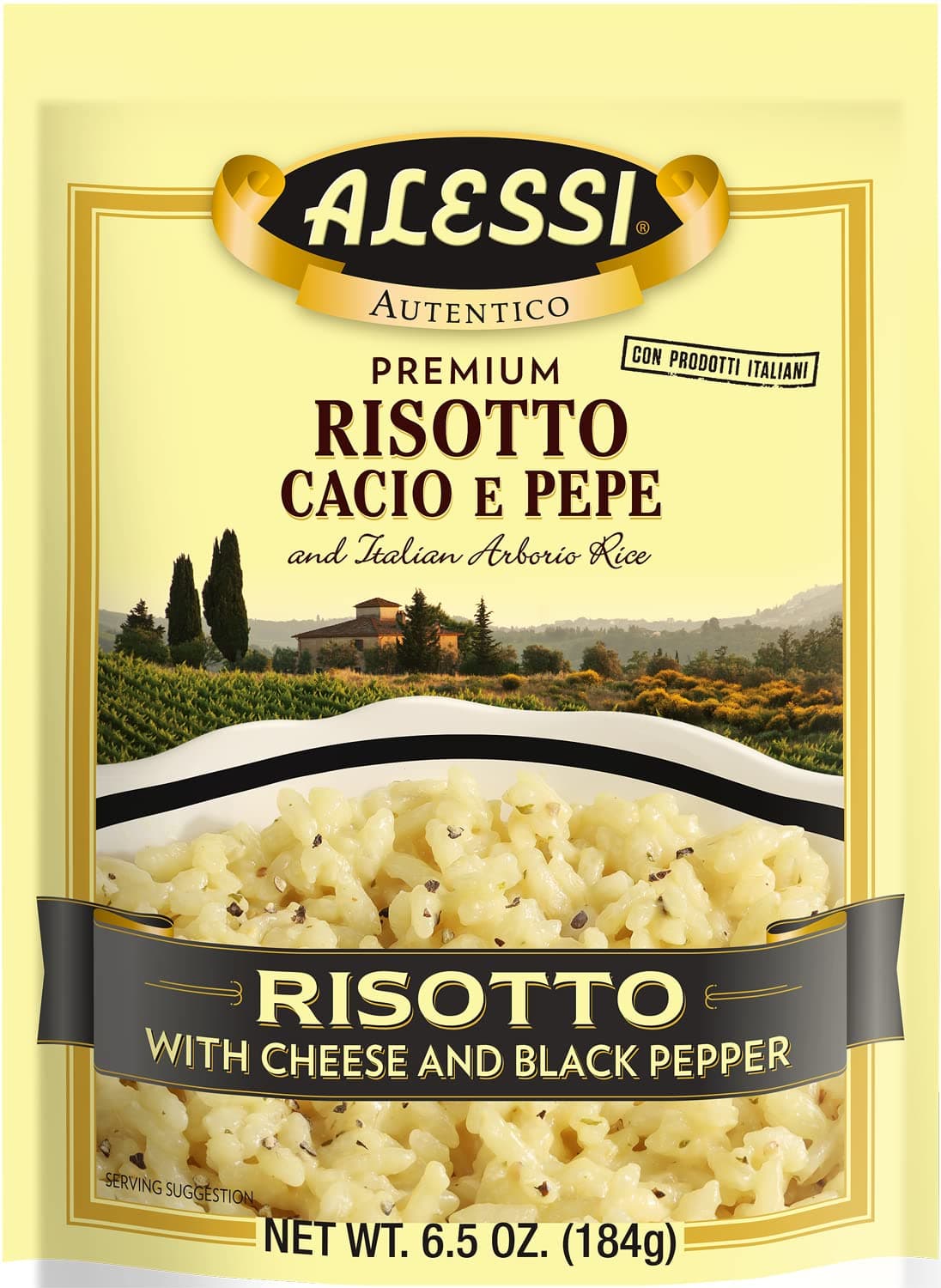 Alessi Autentico, Premium Seasoned Risotto, Italian Arborio Rice, Easy to Prepare, Cacio E Pepe 6.5 Ounce (Cheese & Pepper, Pack of 6)