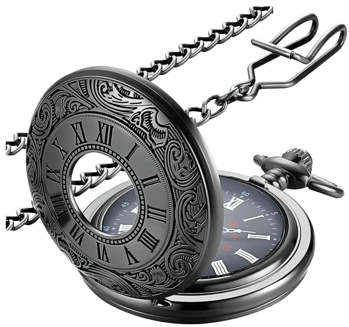 Vintage Pocket Watch Roman Numerals Scale Quartz Pocket Watches with Chain Christmas Graduation Birthday Gifts Fathers Day
