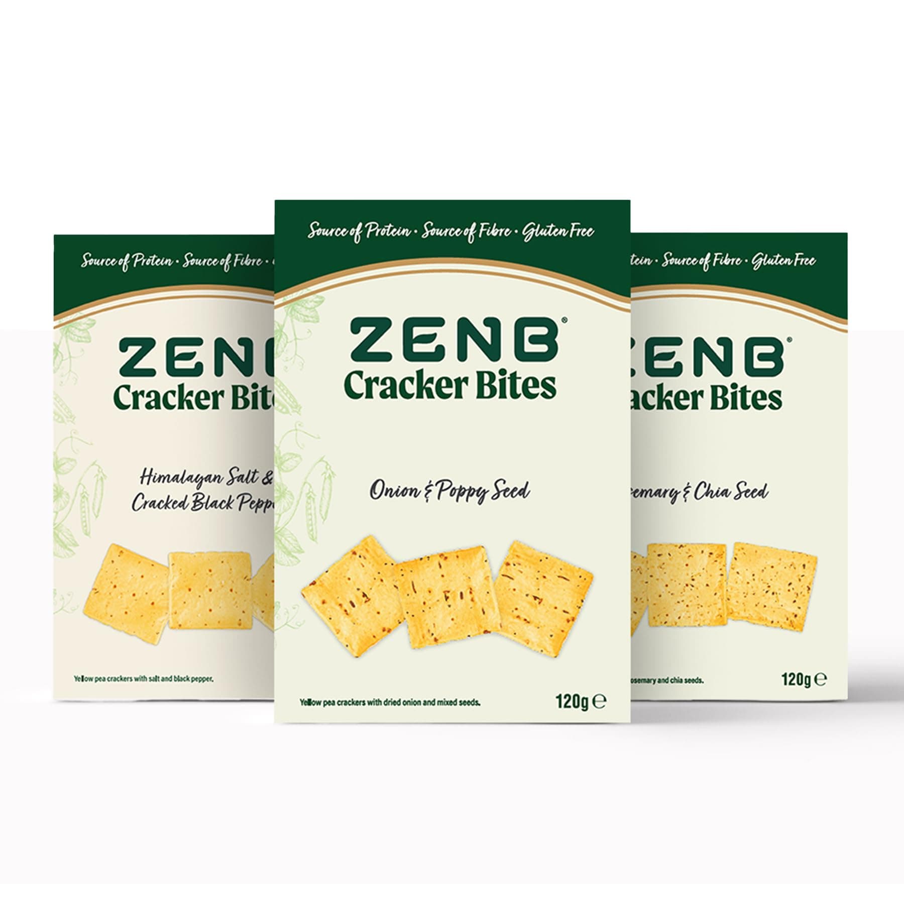 ZenB Gluten Free Cracker Bites Multipack - Vegan Crackers Healthy Snacks for Adults, Source of Protein & Fiber, Variety Pack 3 Delicious Flavours (3 x 120g boxes)