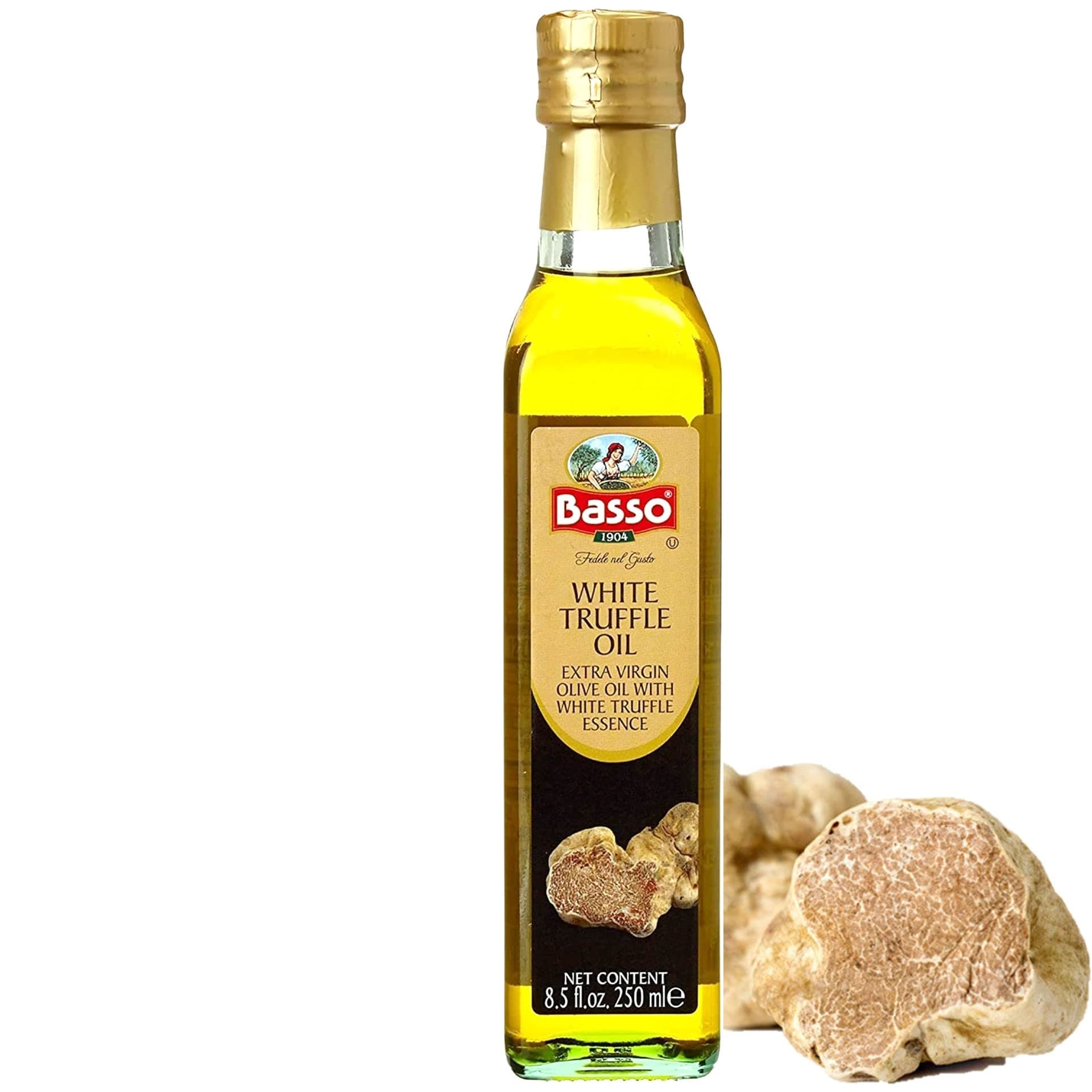 BASSO 1904 White Truffle Infused Oil, 8.5 fl oz (250ml) – Premium Italian Gourmet Truffle Olive Oil, Non-GMO, Cold-Pressed, Perfect for Pasta, Steak, Salads & Pizza