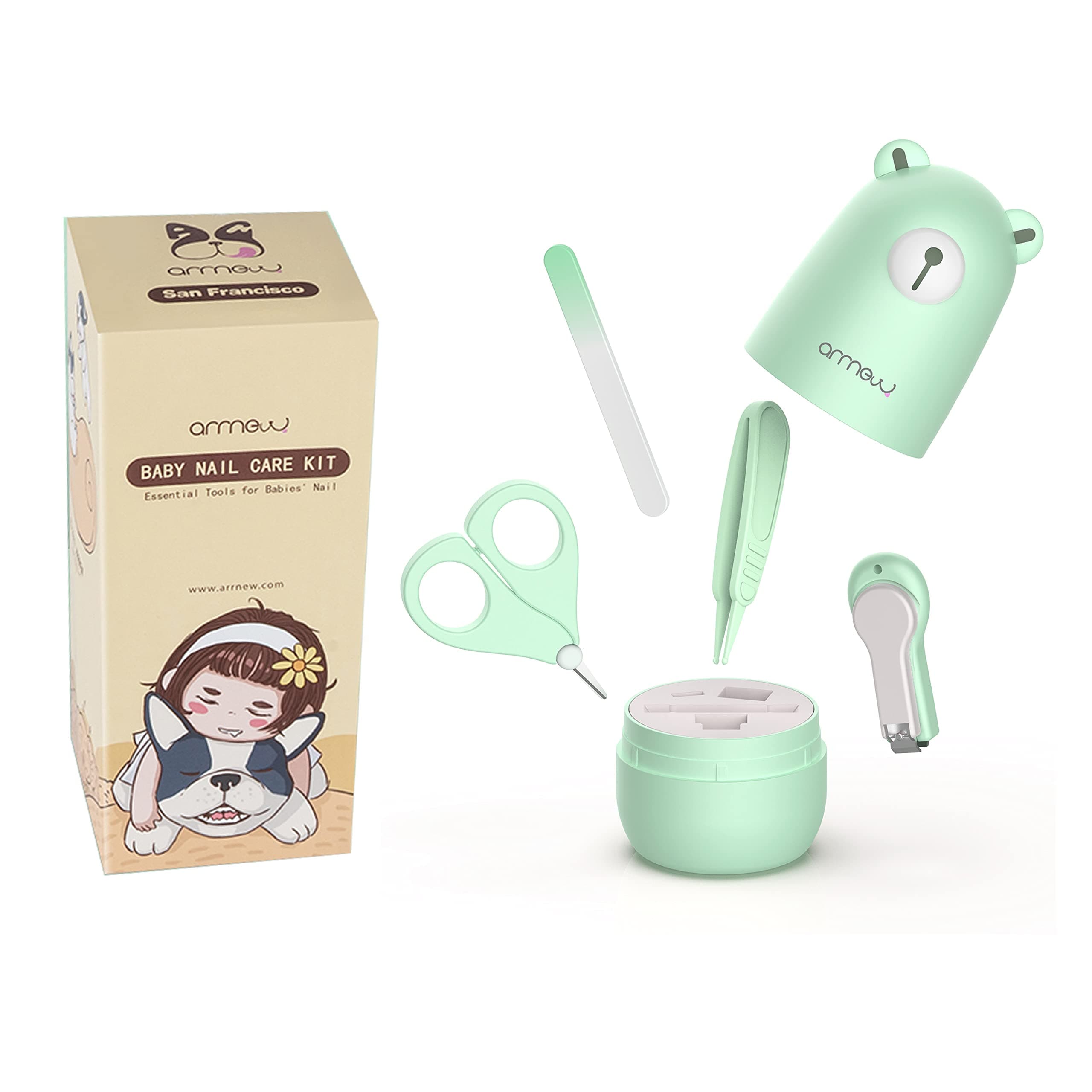 Baby Nail Kit by ARRNEW | 4-in-1 Baby Grooming Kit with Cute Case, Baby Nail Clippers, Scissor, Nail File & Tweezer | Baby Manicure Kit and Pedicure kit for Newborn, Infant & Toddler