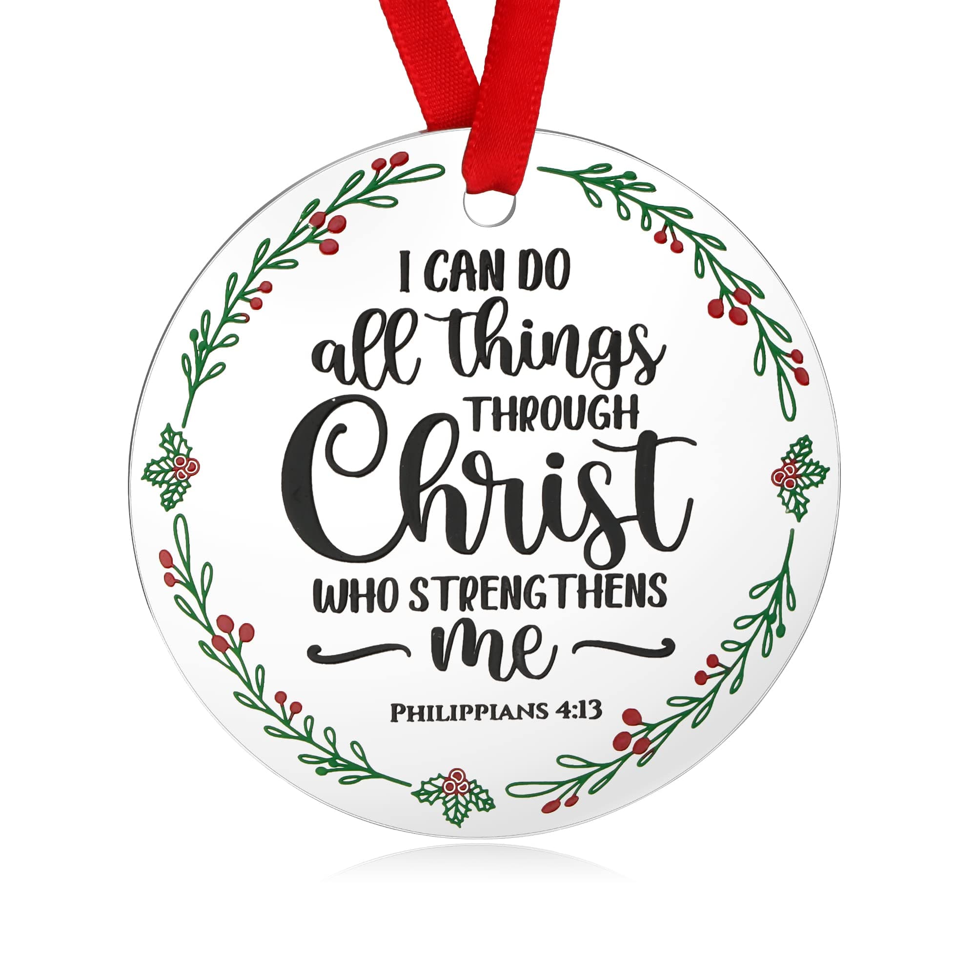 Stainless Steel Xmas Ornaments Christmas 2021 Family Decorations Religious Gifts for Christ Empowered Jesus Gifts I Can Do All Things Trough Christ Who Strengthens Me
