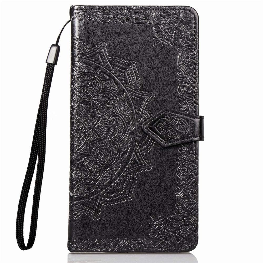 Huzhider Sony Xperia 10 Phone Case, Flip Notebook PU Leather Wallet Phone Case Mandala Pattern TPU Shockproof Shell Slim Protective Cover for Sony Xperia 10 with Card Holder Magnetic Closure - Black