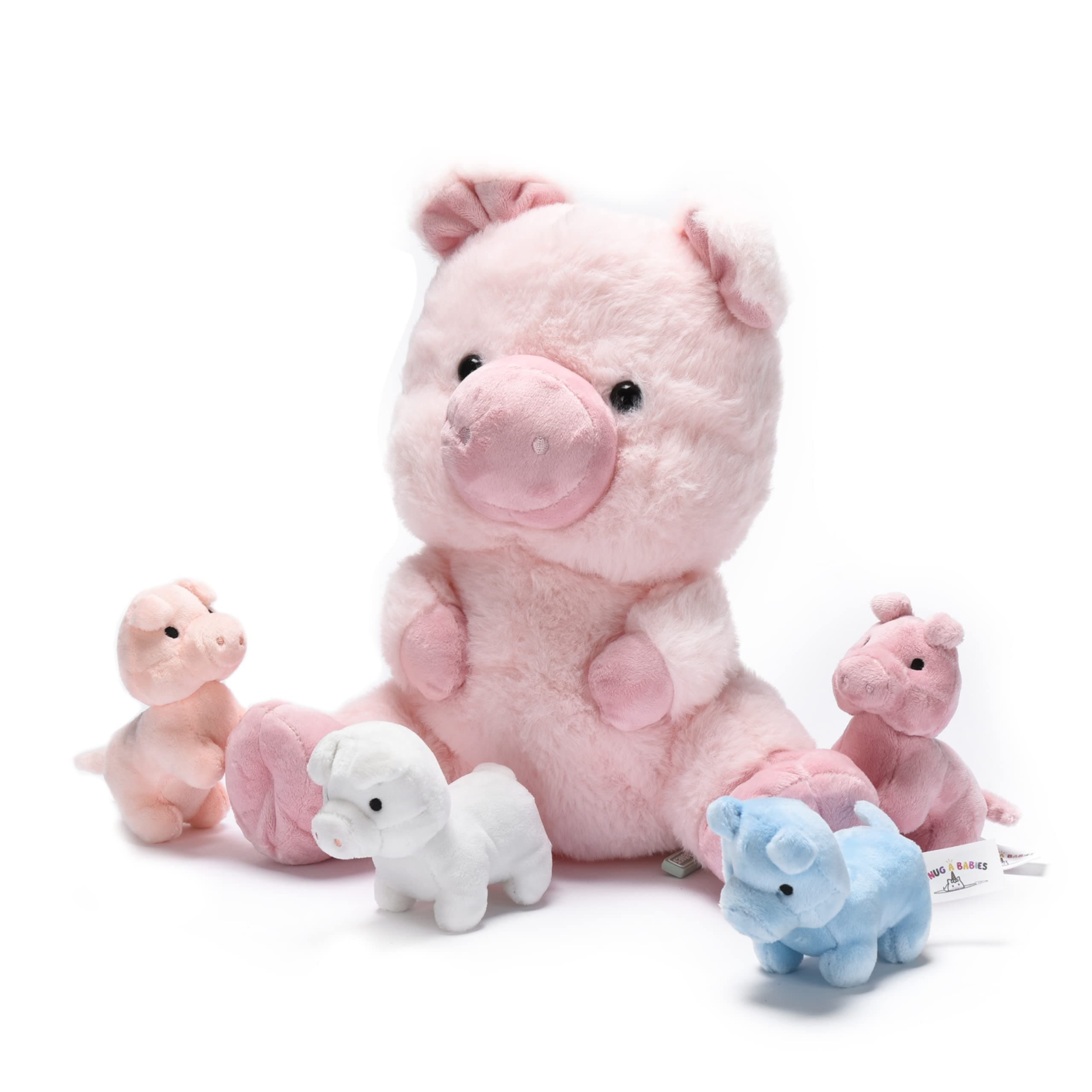 Pig Stuffed Animal - Mommy Pig Stuffed Animal with 4 Baby plushie Piggies, Fluffy Farm Animal Toy- Squishy Guinea Piglet Stuffed Animal Gift for Kids - Ideal Gifts for Girls