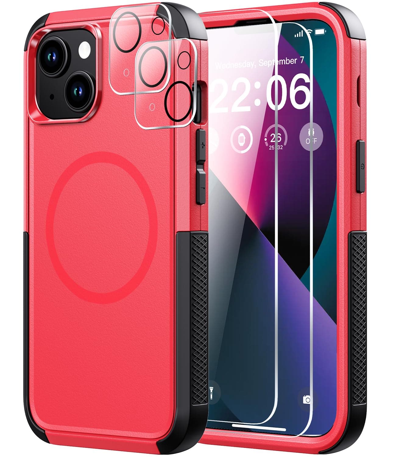 Diverbox for iPhone 13 Case [Compatible with MagSafe] [with Screen Protector ] [Shockproof] [Dropproof] Heavy Duty Protection Phone Case for Apple i Phone 13 (Red)