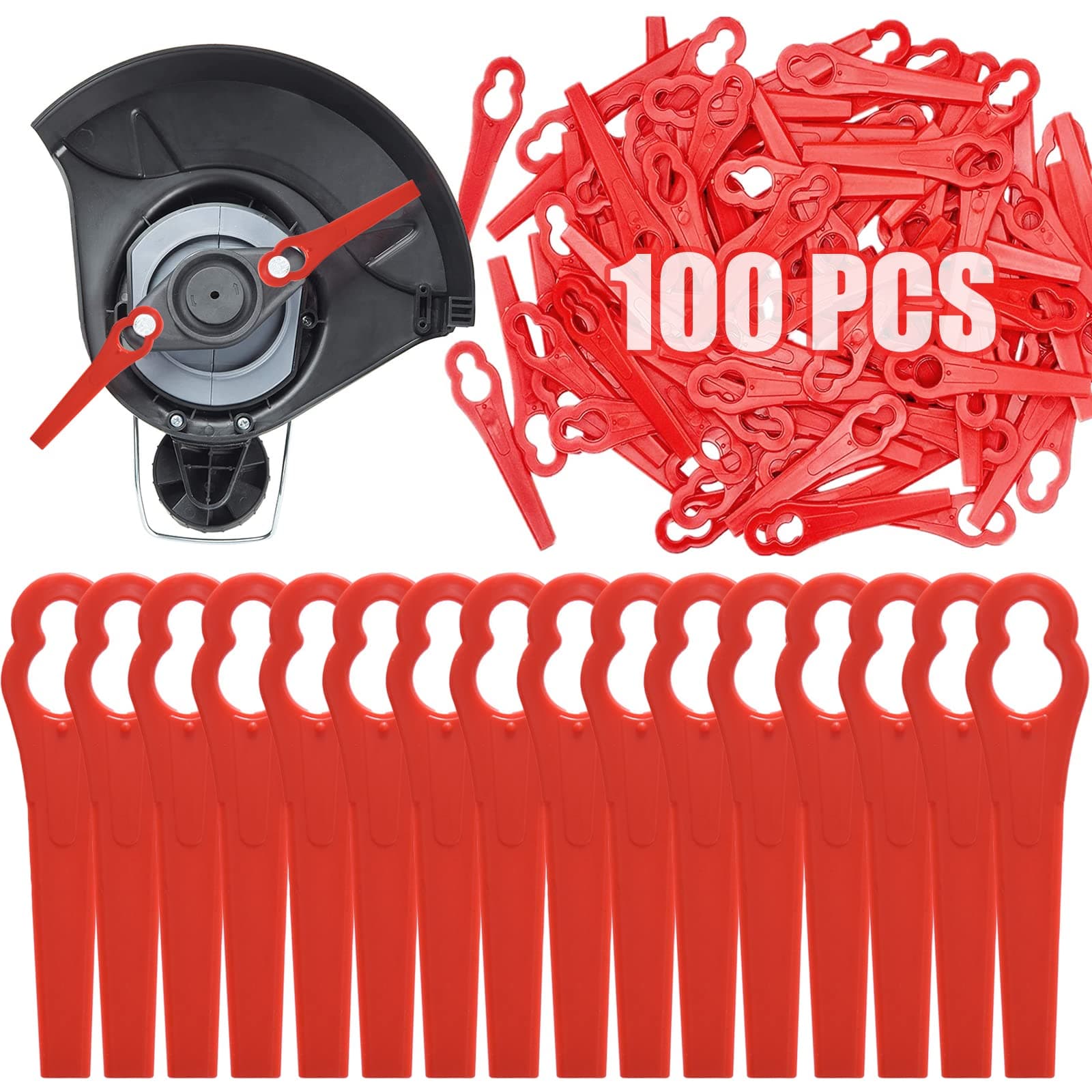 – 100 Pcs Grass Trimmer Replacement Blades, 83 mm Plastic Garden Mower Blades Cordless Lawn Mower Cutting Blades Lawn Strimmer Accessories Tool for Swift Ryobi VonHaus Grass Strimmer-Red