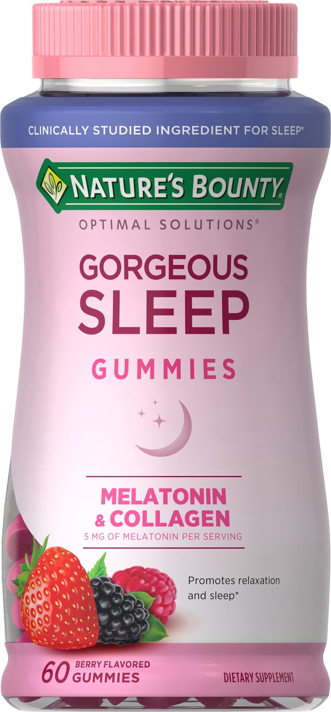 Optimal Solutions Gorgeous Sleep Melatonin 5mg Gummies with Collagen, 60 Count, Assorted Fruit Flavors, 30 Total Servings