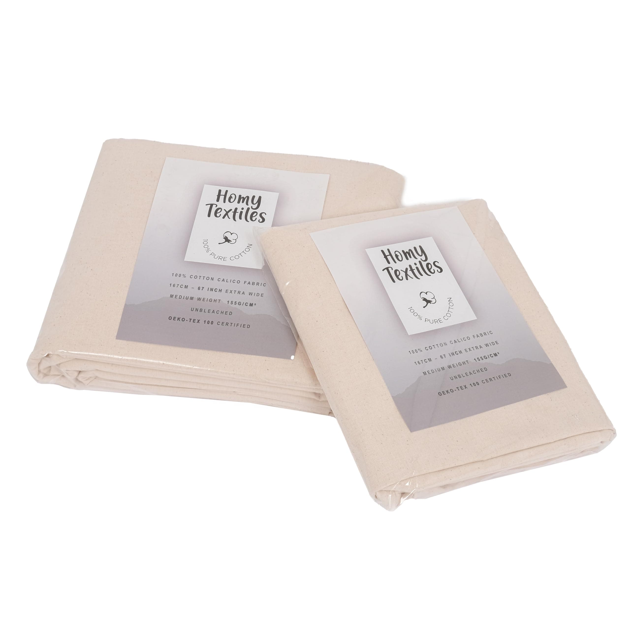 Calico Fabric 100% Cotton Unbleached for Crafts and Embroidery Extra Wide 160cm Medium Weight 165gsm Material