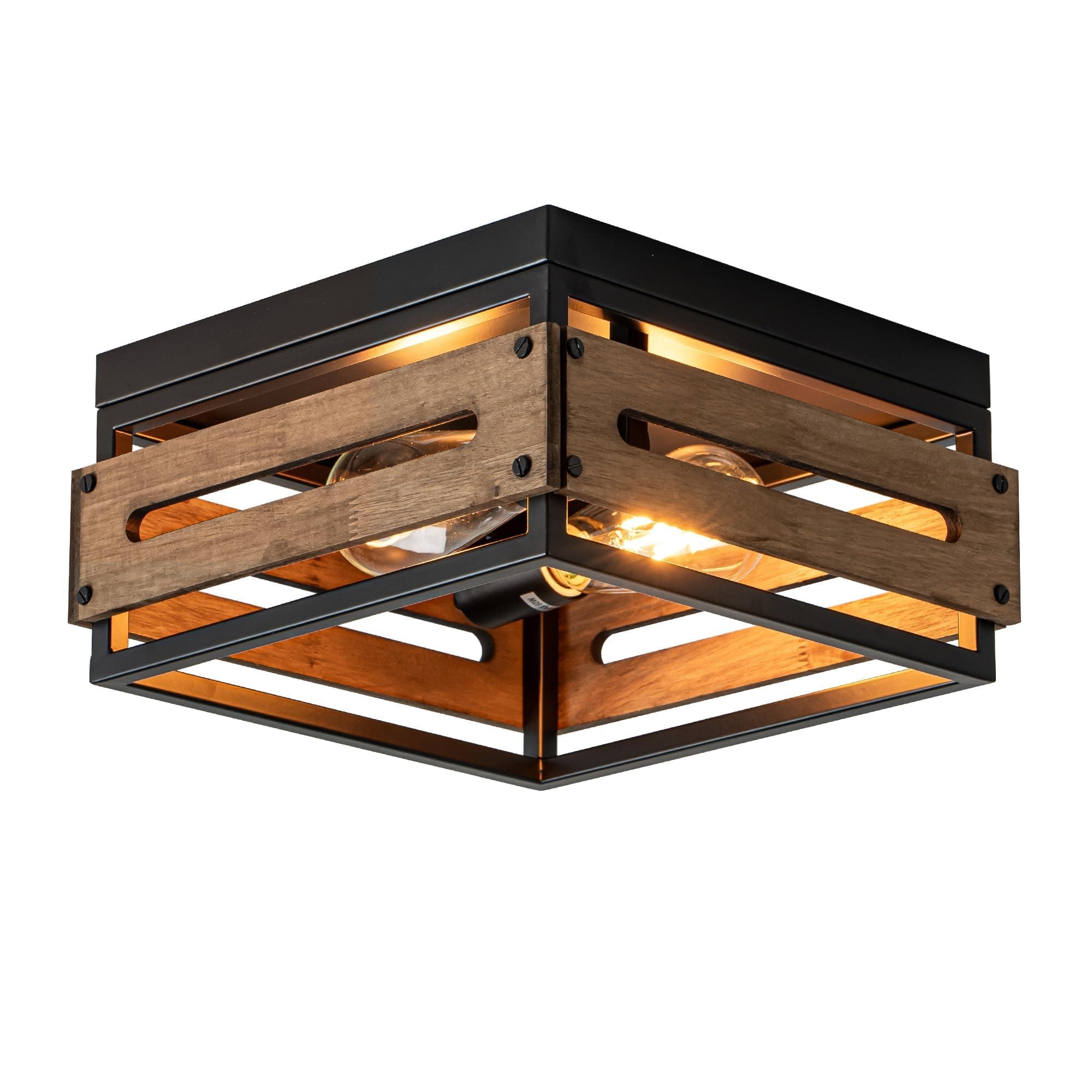 MAYNA Farmhouse Ceiling Light, 2-Light Rustic Flush Mount Ceiling Light with Metal and Wood, Farmhouse Hallway Light Fixtures for Kitchen Entryway Bedroom Dining Room