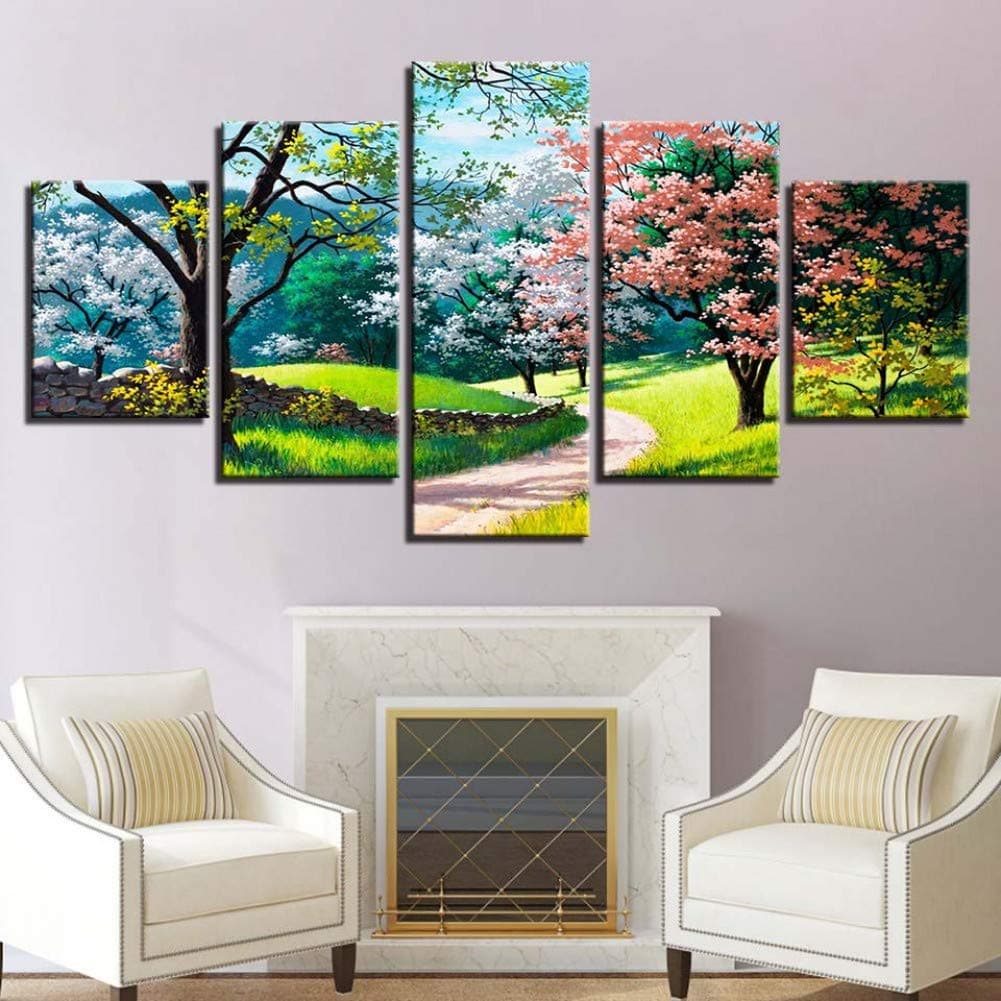 Miss youZZ Hd Print Picture Living Room Home Decor 5 Pieces Flower Tree Spring Scenery Painting Modular Poster Canvas Wall Art,20x35 20x45 20x55cm,No Frame