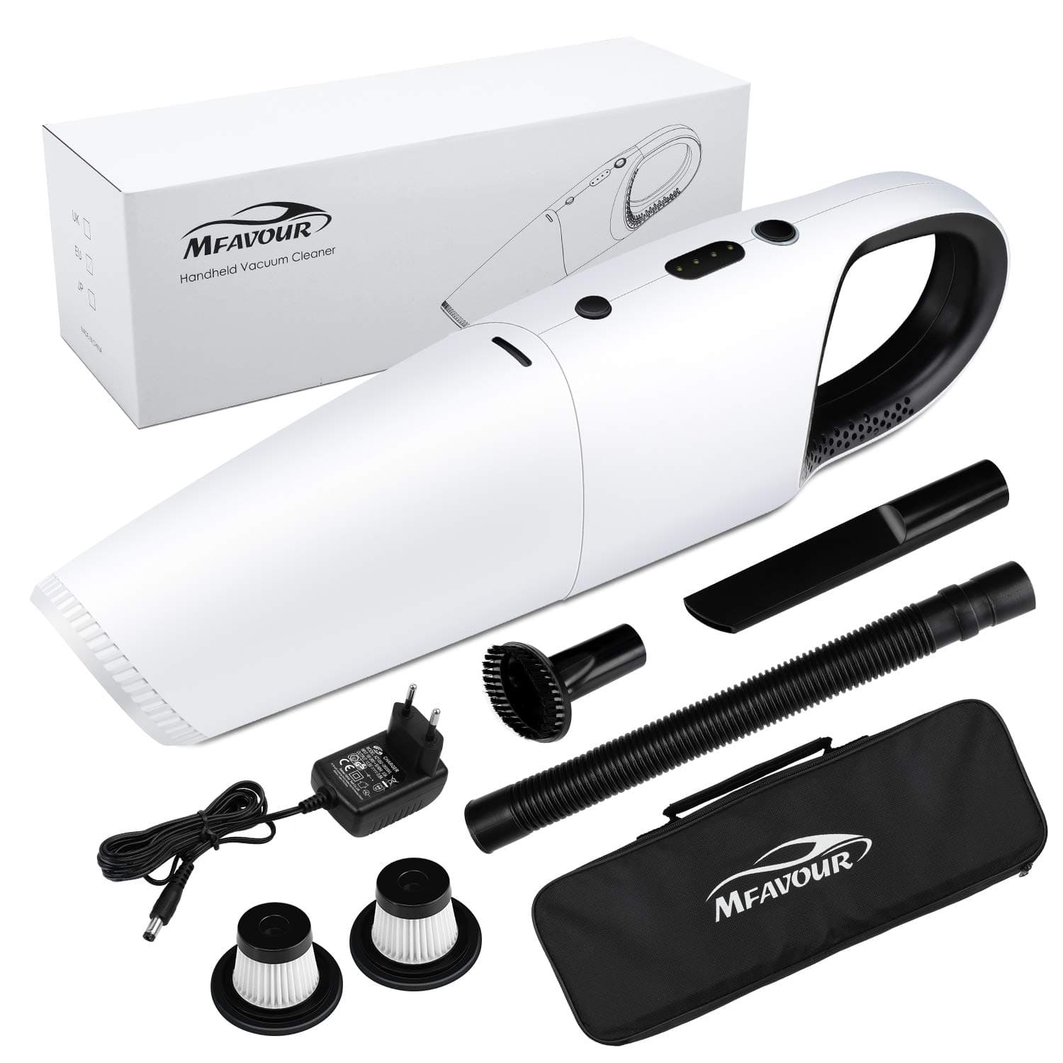 mfavour Car Vaccum Cleaner Cordless with 120W Powerful Suction, Handheld Vacuum Portable, Light Weight & Rechargeable, Wet & Dry Cleaning, for the use of Car, Taxi, Kitchen or House